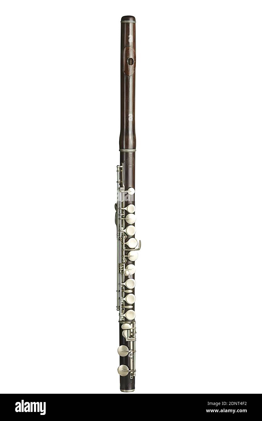 Rudall carte & Co, goujure, bois de rose, plaqué argent, total (joint de tête : 234 mm ; joint central : 293 ; joint de pied : 128 mm ; trou de bouche presque rond : diamètre : env. 12.5 mm) : longueur : 655 mm (longueur totale) ; longueur : 578 mm (longueur de la sonorité), gravure du timbre : pièce centrale, pièce de la tête : pièce centrale : Rudall carte & Co, Berners Street, Oxford Street, Londres, n° 2069 ; estampillage sur la pièce de la tête indéchiffrable, instruments à vent Banque D'Images