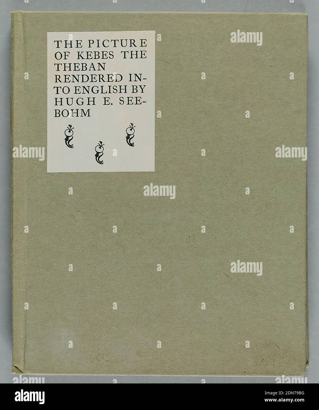Essex House Press, Hugh Exton Seebohm, Cebes: The Picture of Kebes The Theban, carton, papier, typographie, Total (couverture de livre): Hauteur: 15 cm; largeur: 12.3 cm, décoration de livre, l'œuvre connue sous le nom de Tabula Cebetis est un dialogue antique tardif efficace qui utilise la description d'un panneau d'image pour aborder allégoriquement les questions sur le bon chemin dans la vie. Les nombreuses éditions au cours des siècles témoignent de l'histoire impressionnante de ce texte comme exemple de philosophie morale populaire. Banque D'Images