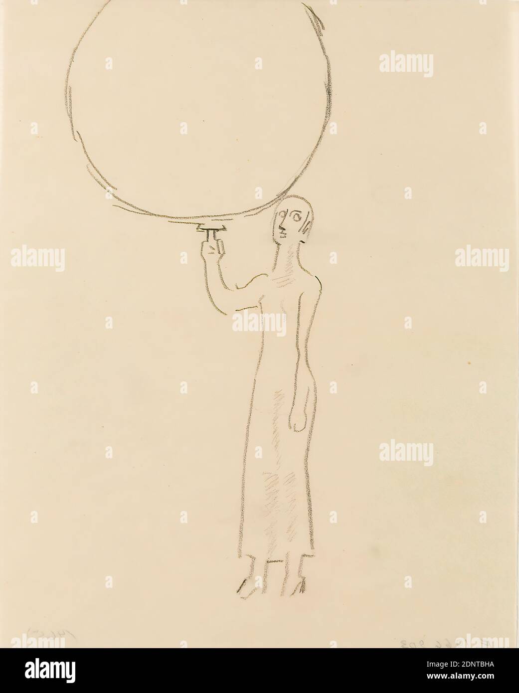 Gustav Heinrich Wolff, debout avec miroir (II), crayon, parchemin, dessin, crayon sur parchemin, Total: Hauteur: 21.9 cm; largeur: 17.5 cm, non marqué, croquis, dessin, graphiques, figure debout, miroir, modernisme classique, feuille simple (Bl. 27) du sketchbook octobre à décembre 1924 (en partie créé pendant le séjour de Wolff à Hambourg Banque D'Images