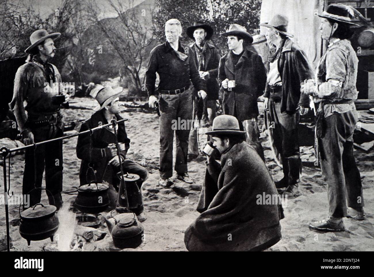 Film encore de 'Red River' avec Montgomery Clift, John Wayne, Joanne Dru et Walter Brennan. Banque D'Images