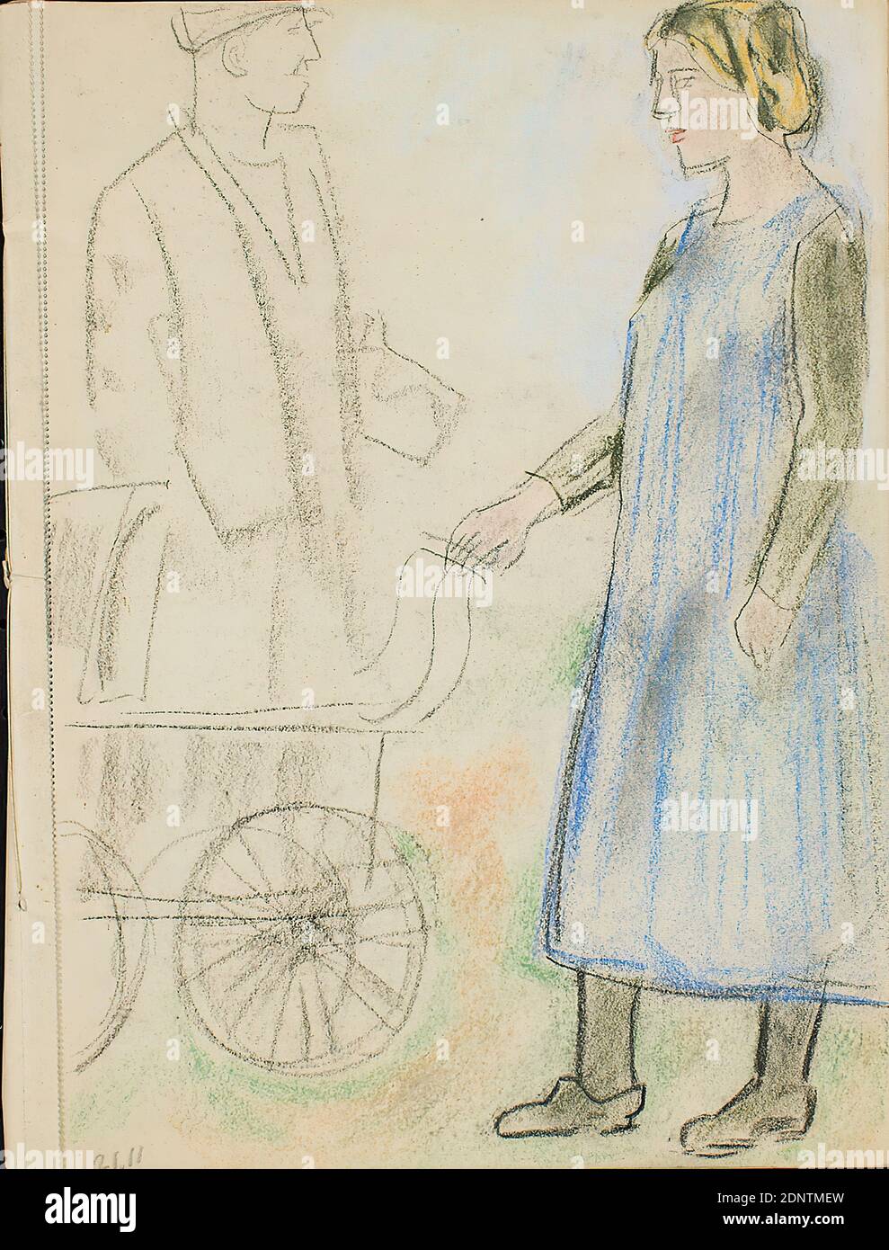 Gustav Heinrich Wolff, sketch book 1933-1934, craie pastel, charbon de bois, crayon, papier à dessin, dessin, pastel, charbon de bois et plomb sur papier à dessin, total: Hauteur: 31.5 cm; largeur: 23.5 cm; largeur: 22.6 cm (jusqu'à la perforation), daté, croquis, dessins, dessin, graphiques, Körper humain/Figur/Akt, Klassische moderne, sketchbook 1933-1934 avec cache manquant ou veste avec 15 feuilles, sur lui dessins en pastel, charbon et plomb. En partie daté par l'artiste au crayon (par exemple 30.11.33). Une feuille (Bl. 14) avec le charbon de bois Bamberg inscrit. Croquis et dessins de sculptures Banque D'Images