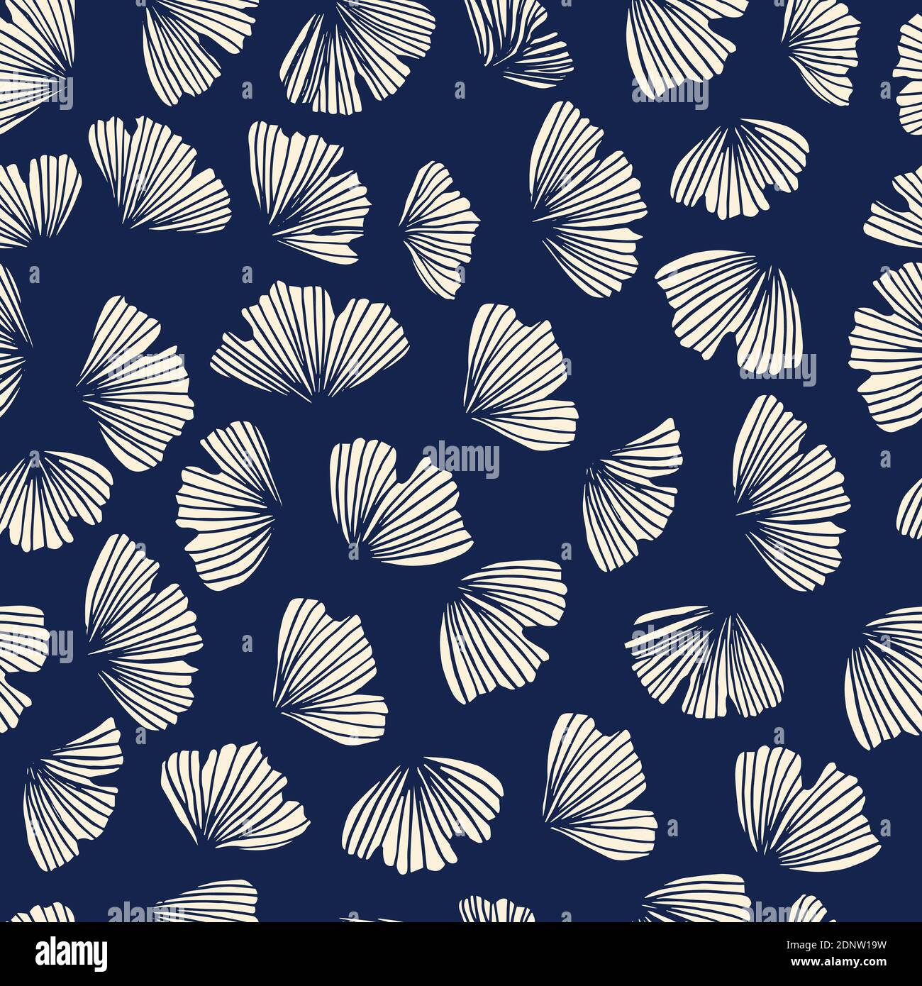 Motif vectoriel Gingko sans couture. Fond bleu de chine. Motif de silhouette de feuilles de ginko. Décoration florale japonaise. Illustration vectorielle Illustration de Vecteur