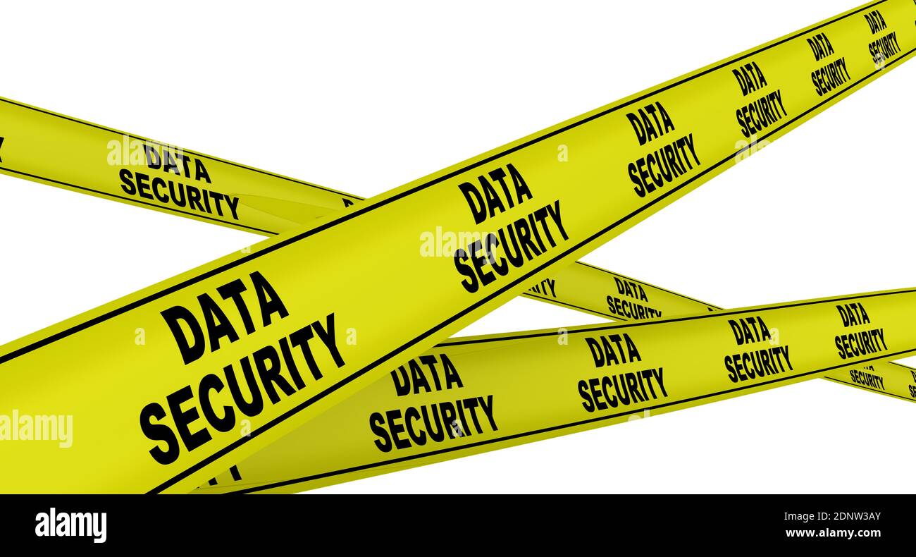 Sécurité des données. Bandes d'avertissement jaunes avec sécurité DES DONNÉES en texte noir. Isolé. Illustration 3D Banque D'Images