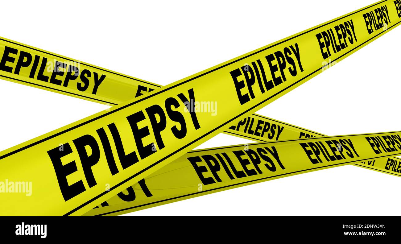 Épilepsie. Rubans d'avertissement jaunes avec des mots noirs ÉPILEPSIE (est un groupe de troubles neurologiques). Isolé. Illustration 3D Banque D'Images