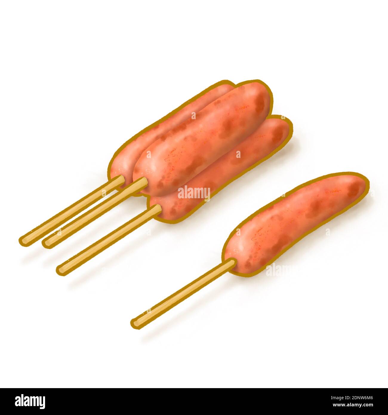 La peinture numérique de la saucisse barbecue grillée de Taïwan, la nourriture traditionnelle taïwanaise Isométrique icône illustration raster sur fond blanc. Banque D'Images