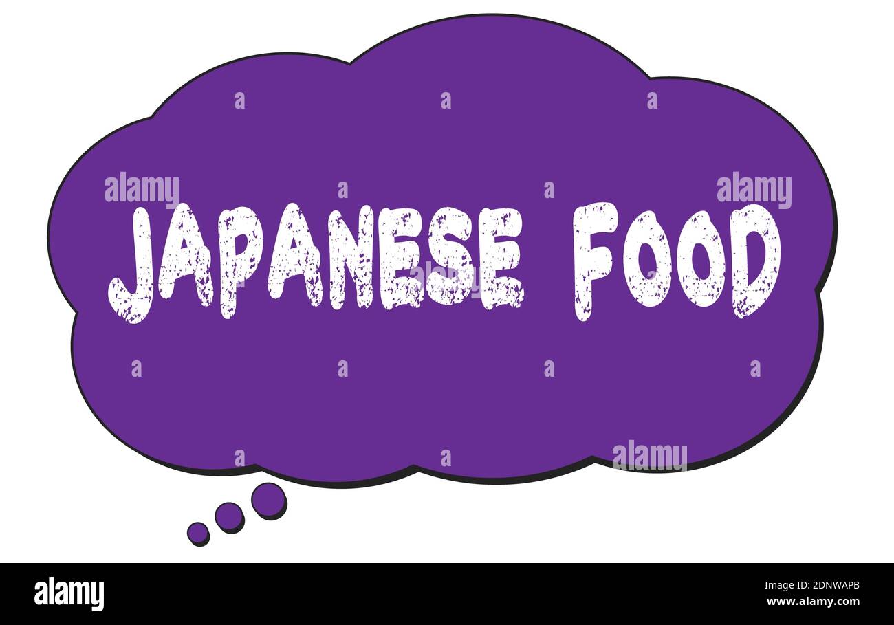 TEXTE ALIMENTAIRE JAPONAIS écrit sur une bulle de nuage de pensée violette. Banque D'Images