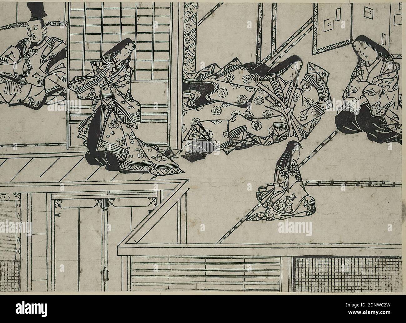 Hishikawa Moronobu, Shutendōji, planche 5, coupe de bois, total: Hauteur: 27,00 cm; largeur: 35,00 cm, non signé, estampes, matière imprimée, palais, époque Edo Banque D'Images