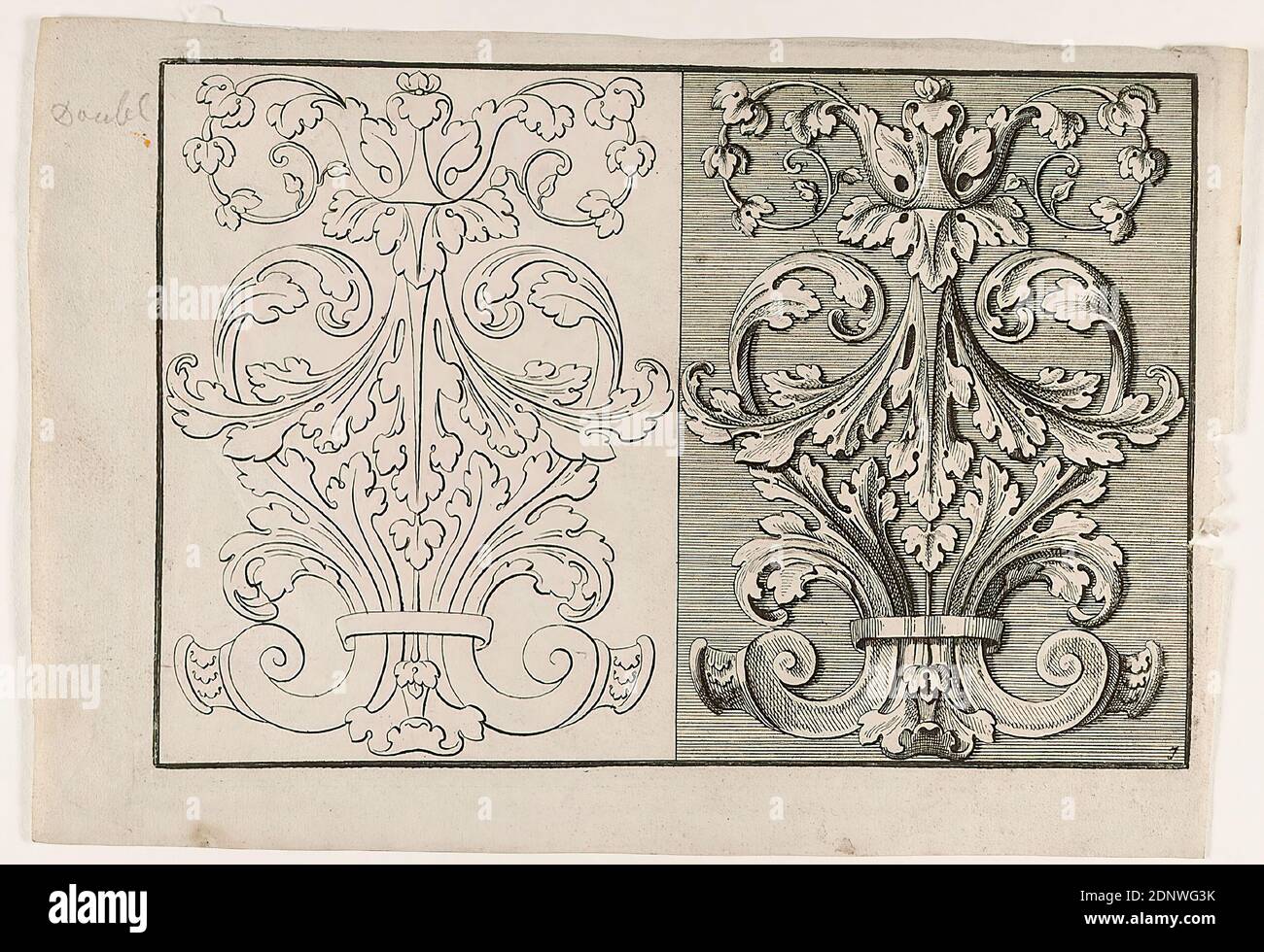 Johann Leonhard Eisler, feuilles d'Acanthus, feuille 7 de la série instructions détaillées sur la façon dont un feuillage propre avec ses divisions devrait être dessiné par Johann Leonhard Eisler, gravure en copperplate, taille de la feuille: Hauteur: 15.60 cm; largeur: 22.20 cm, numéroté: Dans la plaque: 7, graphiques, feuillages et ruban, décoration acanthus Banque D'Images