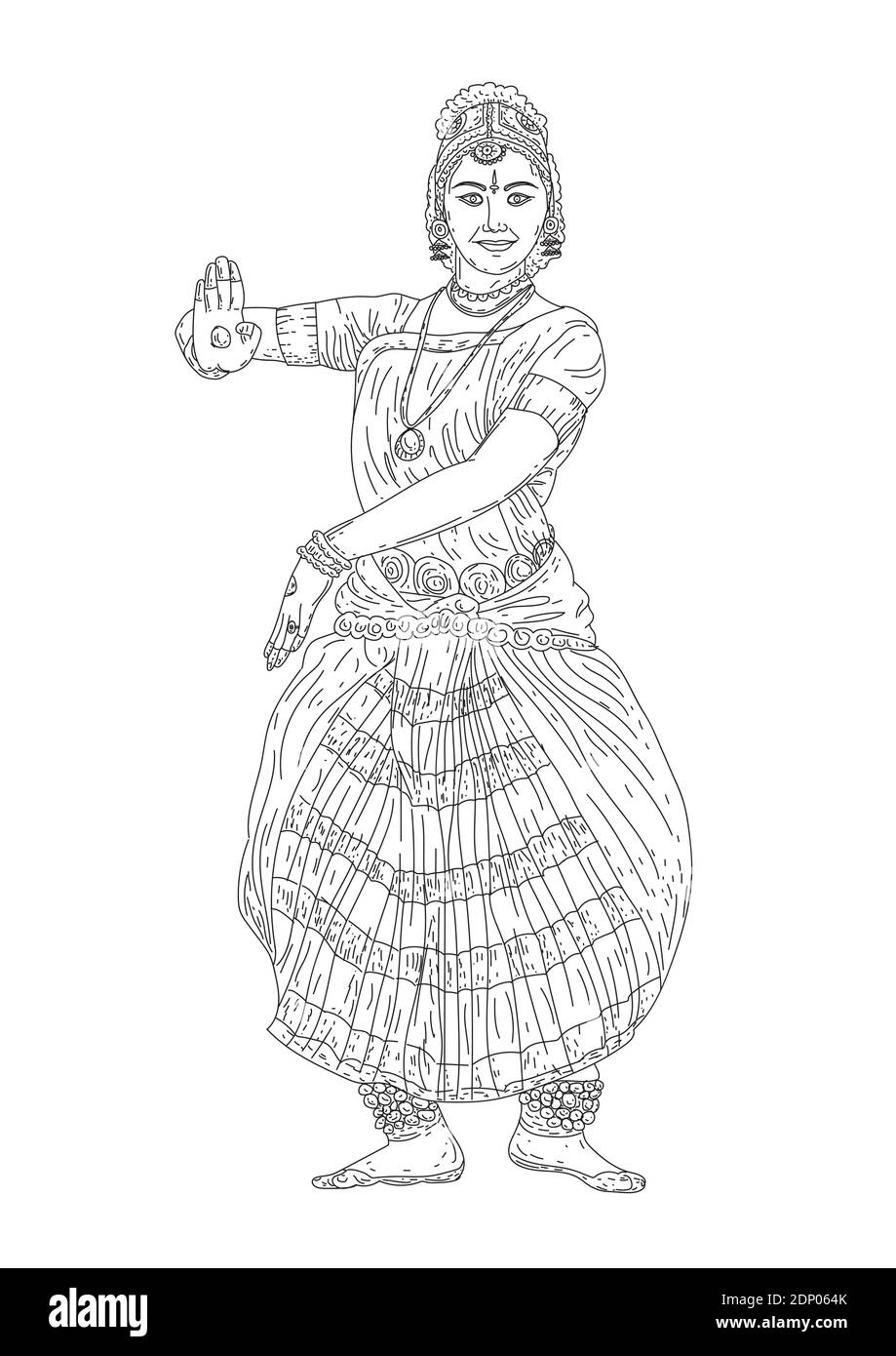 Indian Tamil nadu danse classique Bharathanatiyam esquisse. Dessin d'illustration vectorielle Illustration de Vecteur