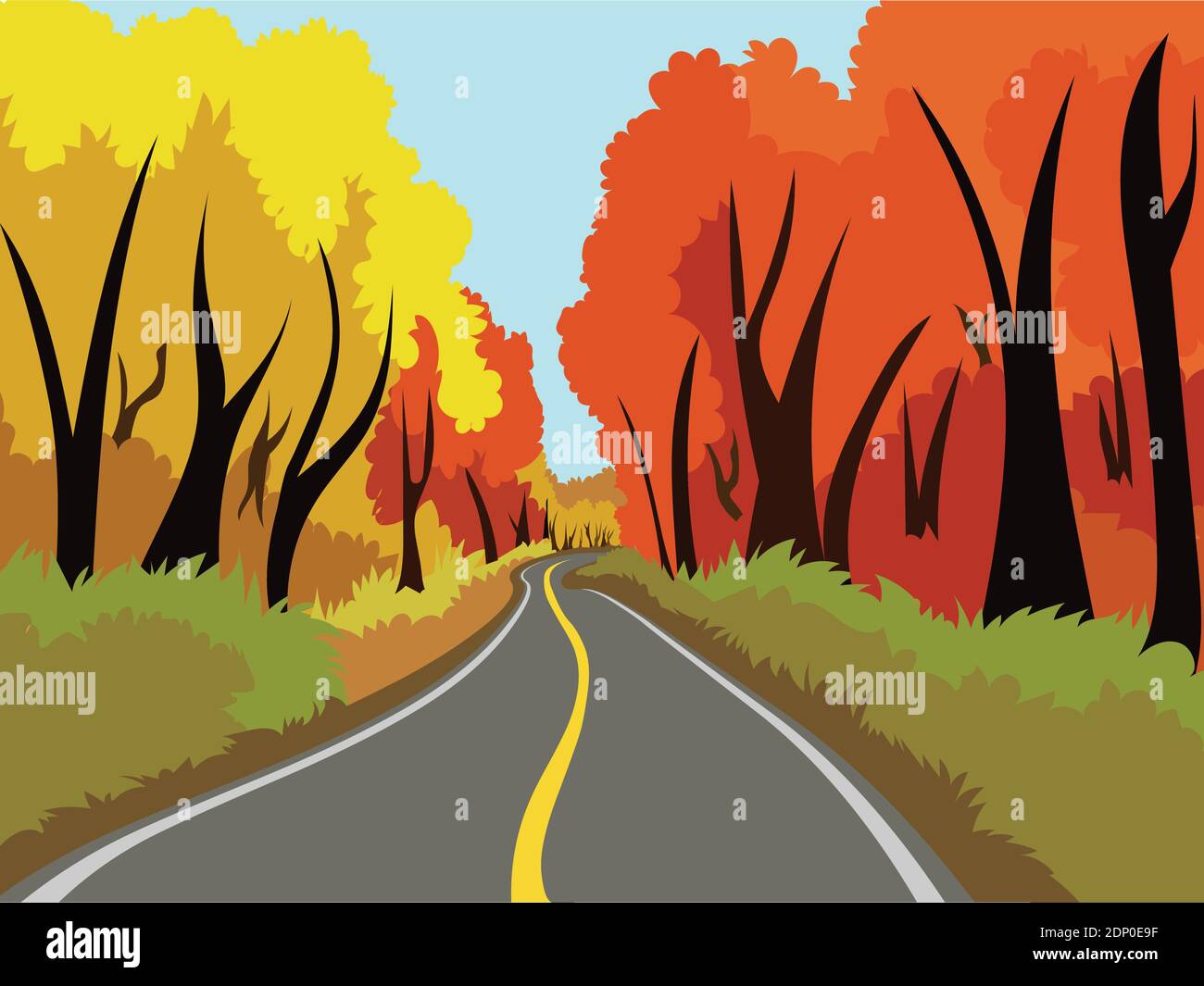 Arrière-plan de l'illustration de la route et de la forêt d'automne Illustration de Vecteur