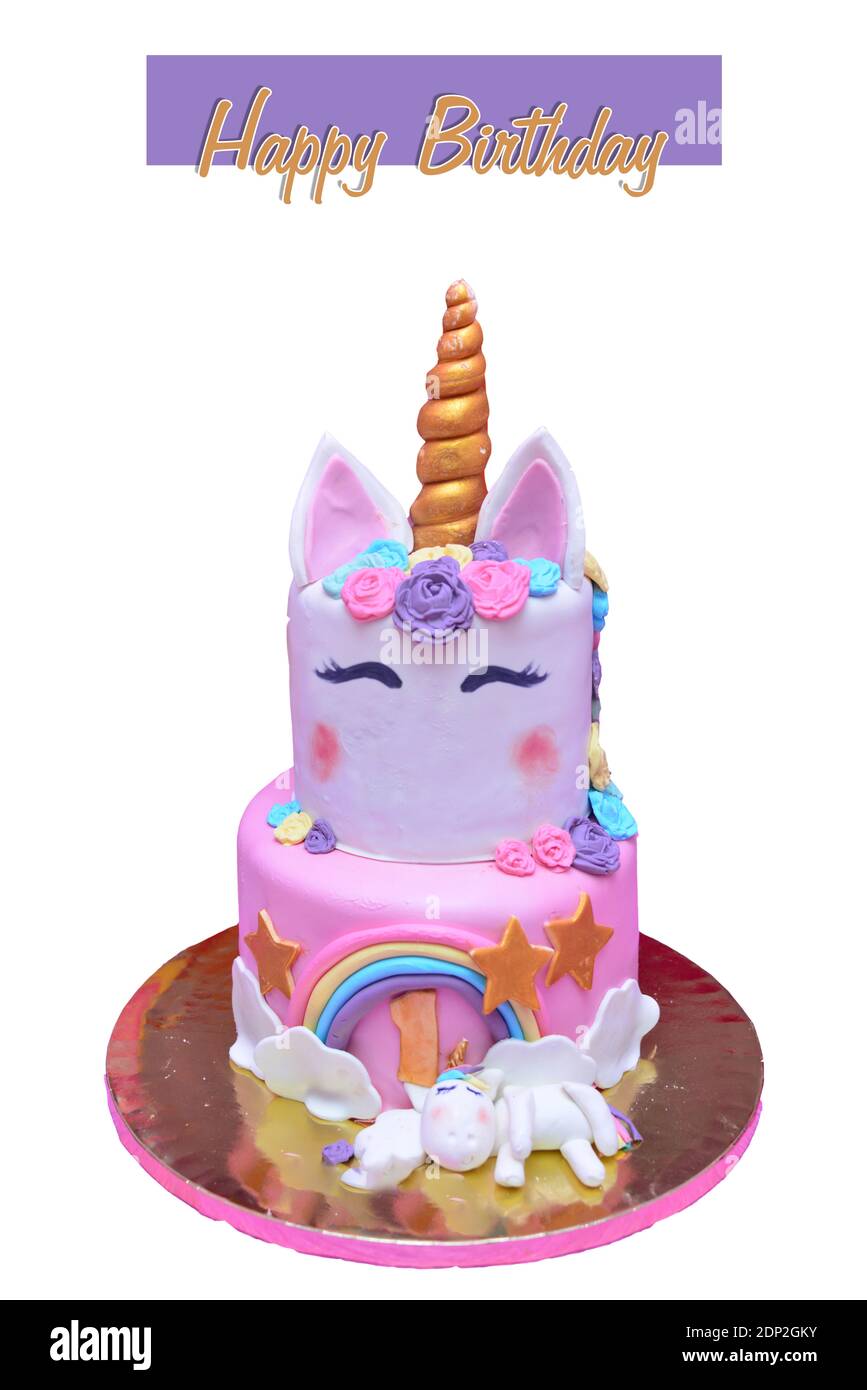 Joyeux anniversaire gâteau Unicorn Photo Stock - Alamy