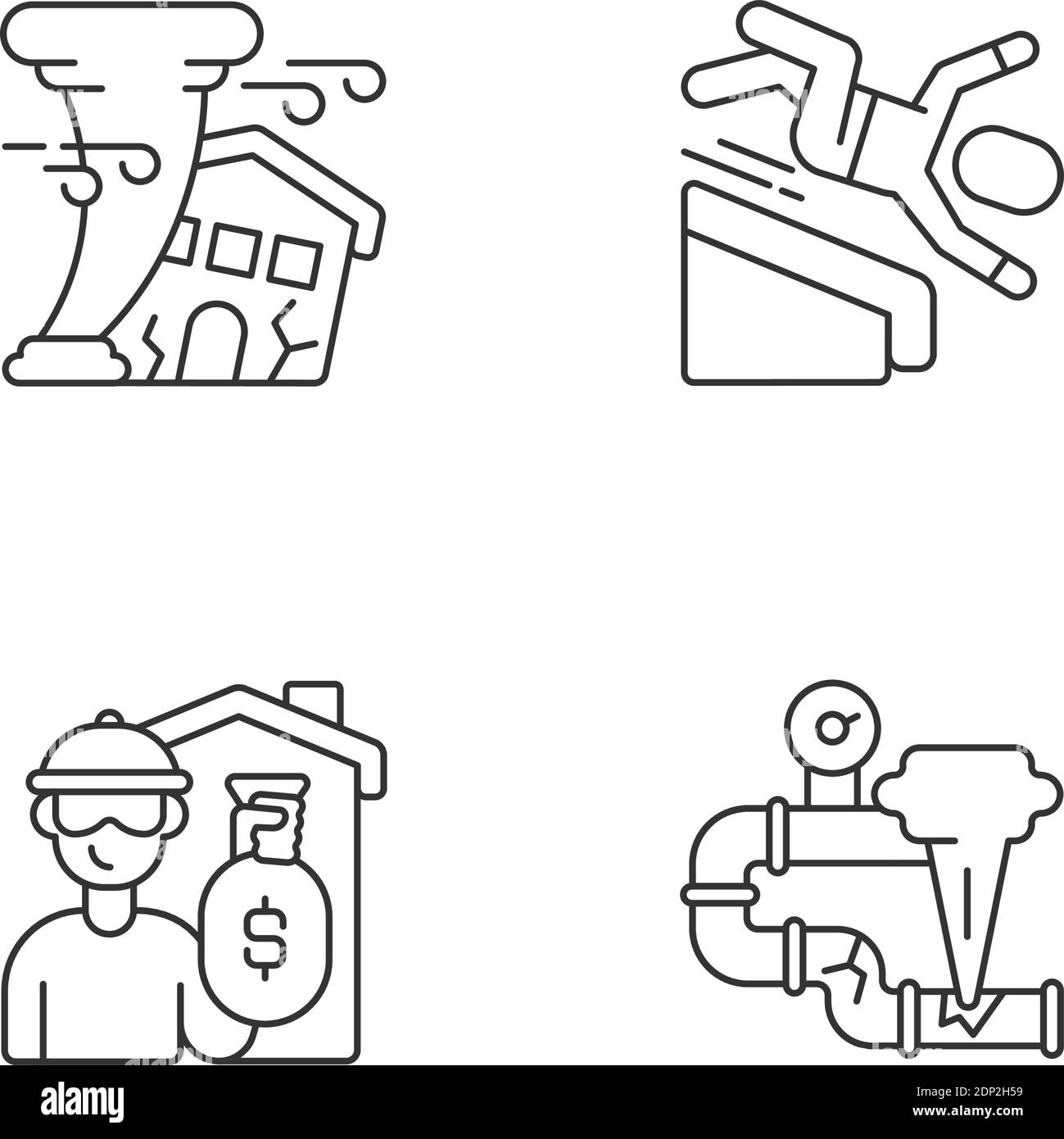 Icônes linéaires de réduction des risques de danger définies Illustration de Vecteur