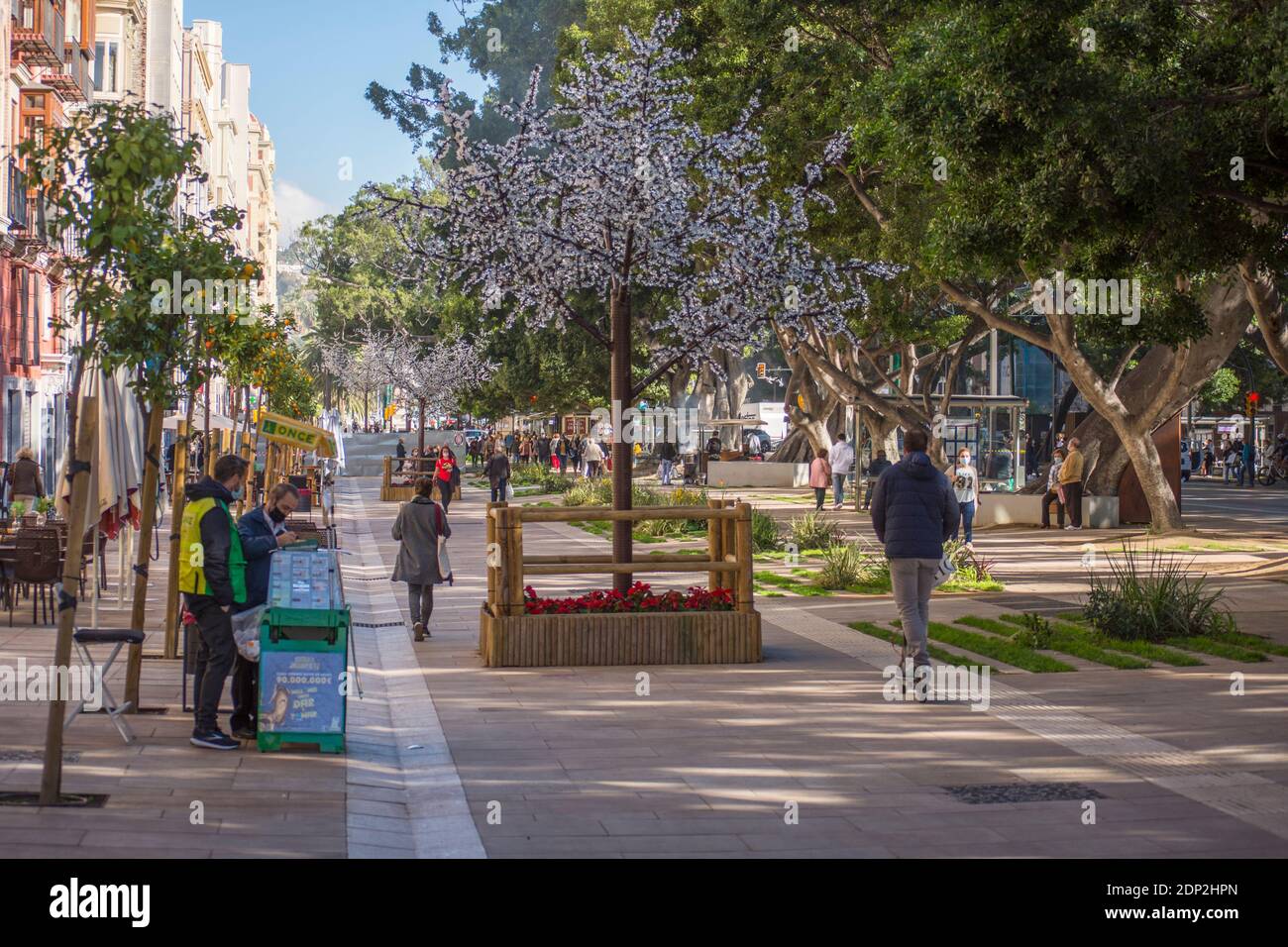 La ville de Malaga, après les travaux de construction, Alameda, principale rue piétonne récemment. Andalousie, Espagne Banque D'Images