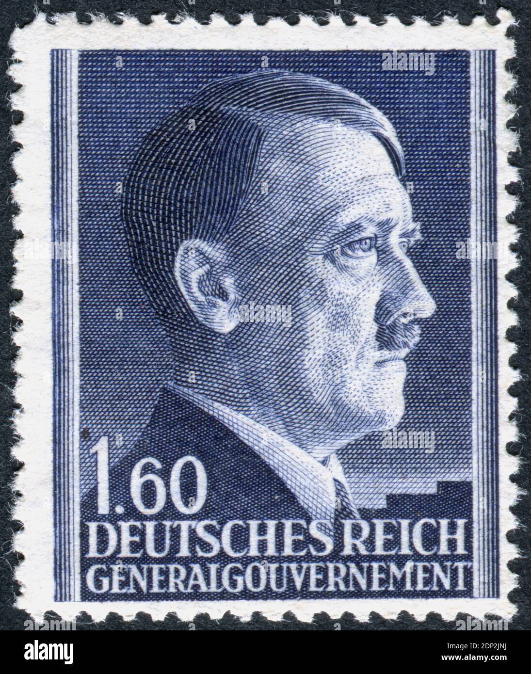 ALLEMAGNE - VERS 1942: Timbre-poste imprimé en Allemagne (Gouvernement général, Pologne), a montré le portrait d'Adolf Hitler - un homme politique allemand, chef (Fuehrer) de l'Allemagne et du Parti nazi, vers 1942 Banque D'Images