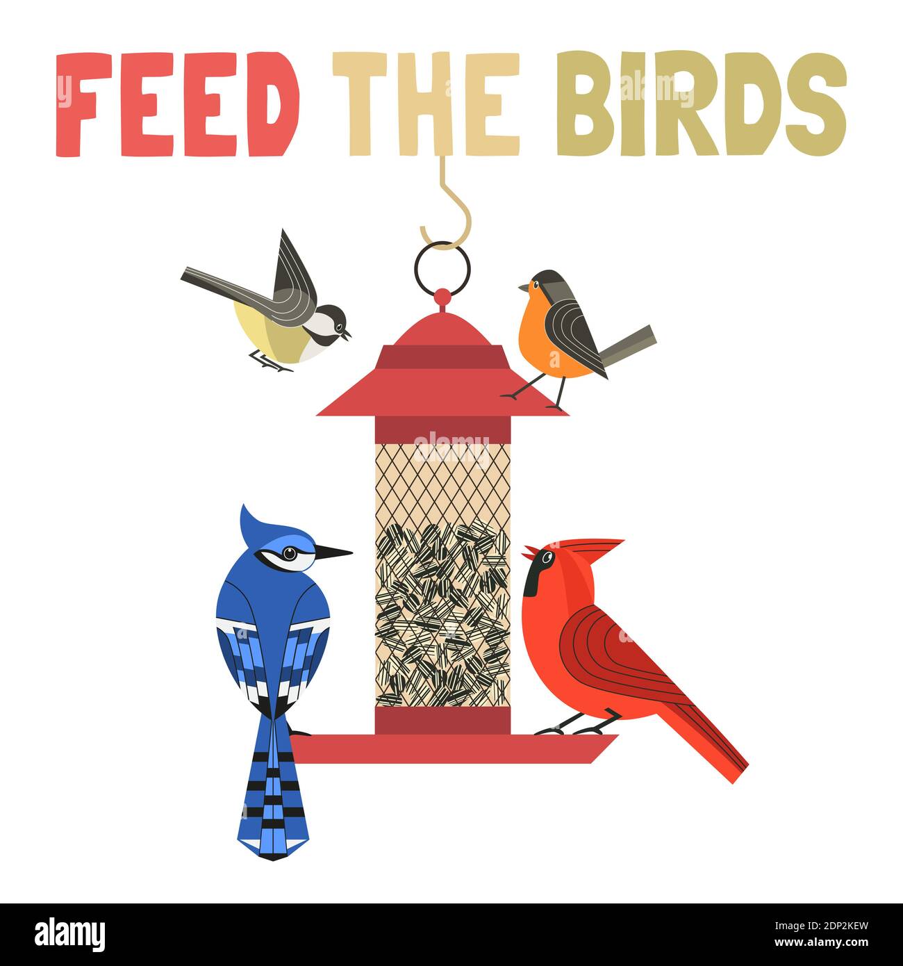 Affiche vectorielle couleur plate pour nourrir les oiseaux Illustration de Vecteur
