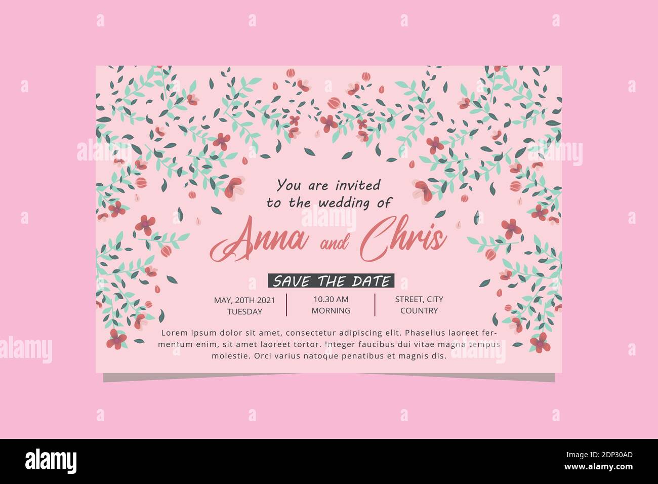 Carte d'invitation à un mariage fleuri. Carte d'invitation à un mariage avec fleurs. Illustration de Vecteur