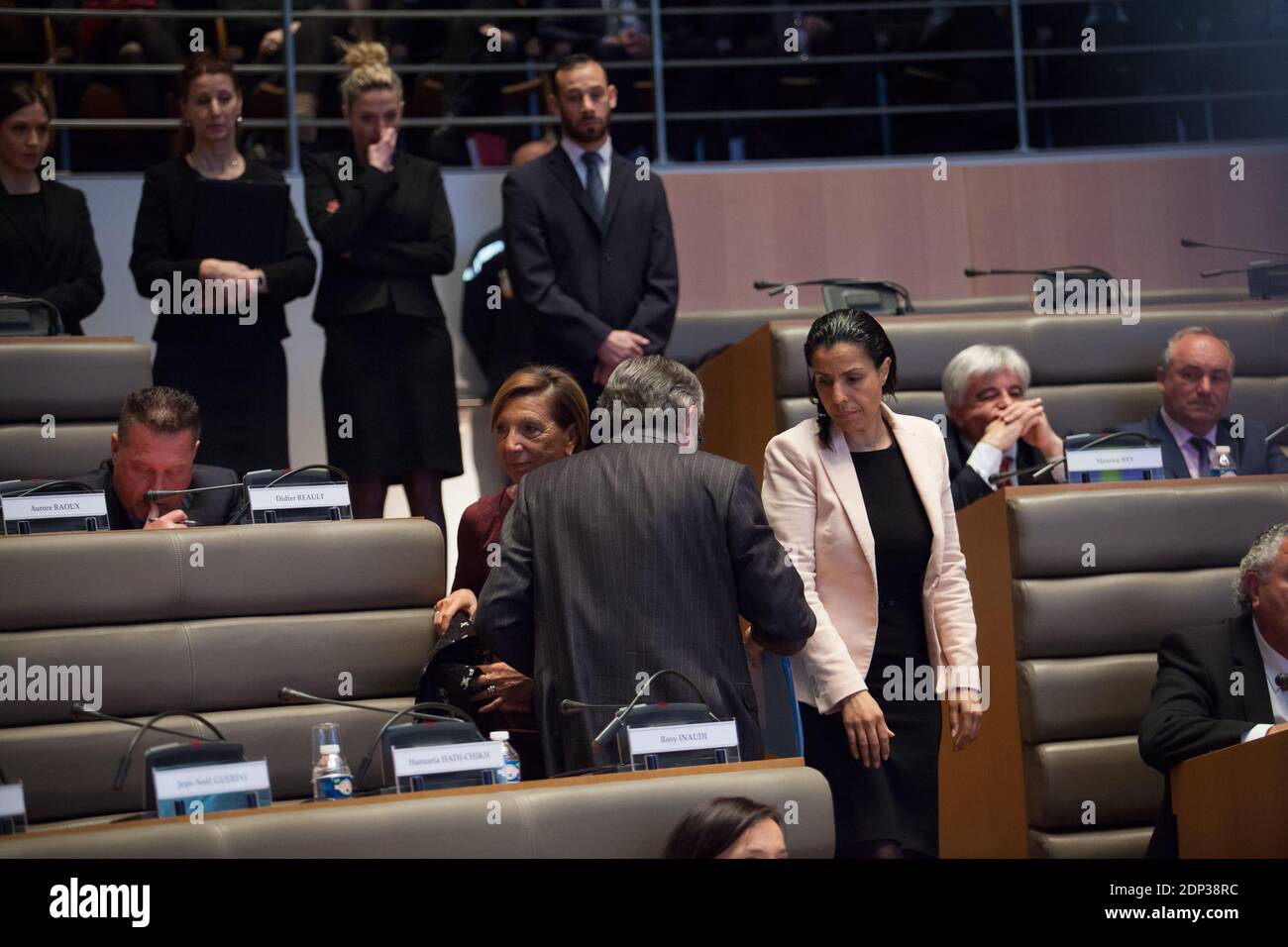 Président sortant du conseil départemental des Bouches-du-Rhône et sénateur socialiste Jean-Noel Guérini lors du vote du nouveau président du conseil départemental au siège du Conseil départemental à Marseille, dans le sud de la France, le 3 avril 2015. Photo de Franck Bessiere/ABACAPRESS.COM Banque D'Images
