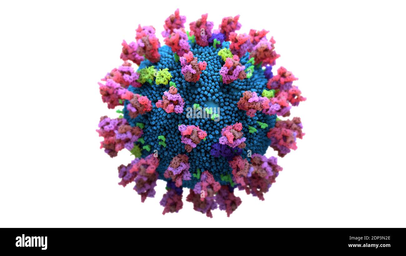 Particule de coronavirus Covid-19, illustration. Le nouveau coronavirus SRAS-CoV-2 (auparavant 2019-CoV) a vu le jour à Wuhan, en Chine, en décembre 2019. Le virus Banque D'Images