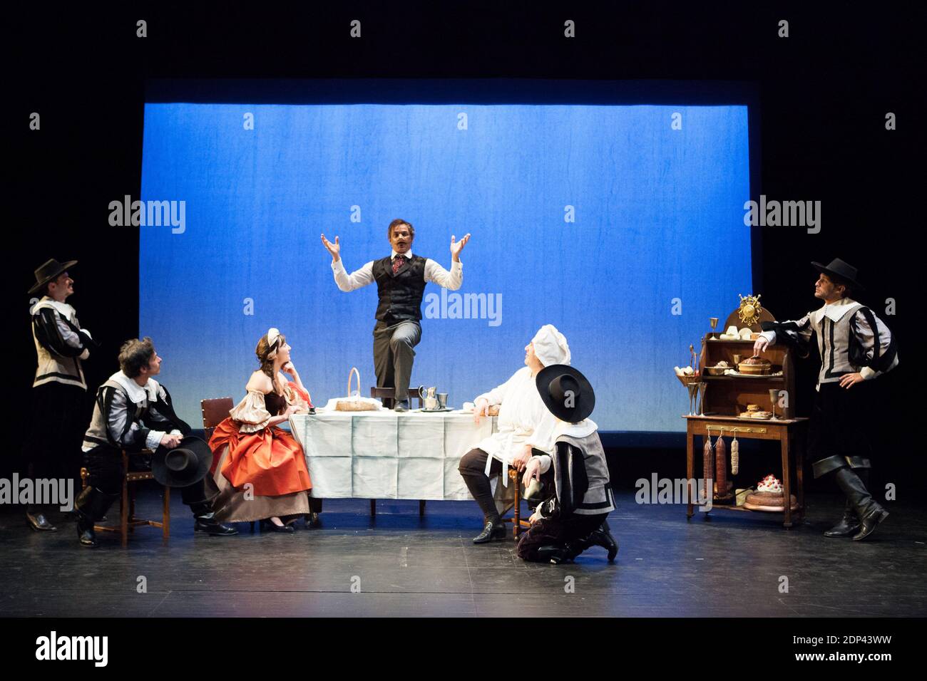 Benoit soles sur scène lors d'une représentation de la pièce Cyrano de Bergerac ecrite par Edmond Rostand et mise en scène par Henri Lazarini au Theatre 14 a Paris, France, le 20 Mai 2015. Photo par Audrey Poree/ ABACAPRESS.COM Banque D'Images