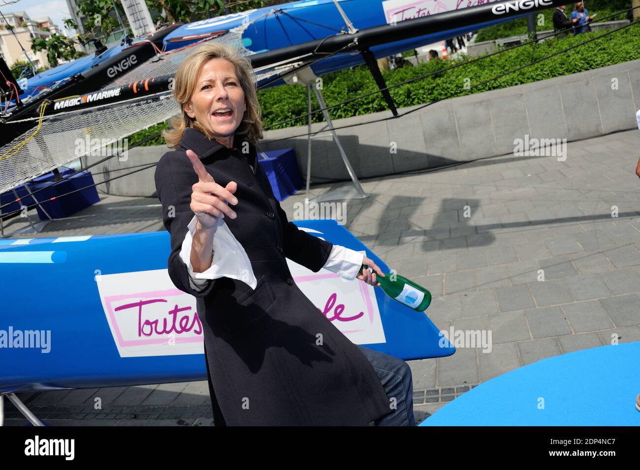 Le catamaran GC32 ENGIE de Sébastien Rogues a officielement été baptisé par Claire Chazal, marraine du bateau, et Gérard Mestrallet, PDG d’ENGIE à la Défense à Paris, France le mercredi 10 juin 2015. Photo de de Alban Wyters/ABACAPRESS.COM Banque D'Images