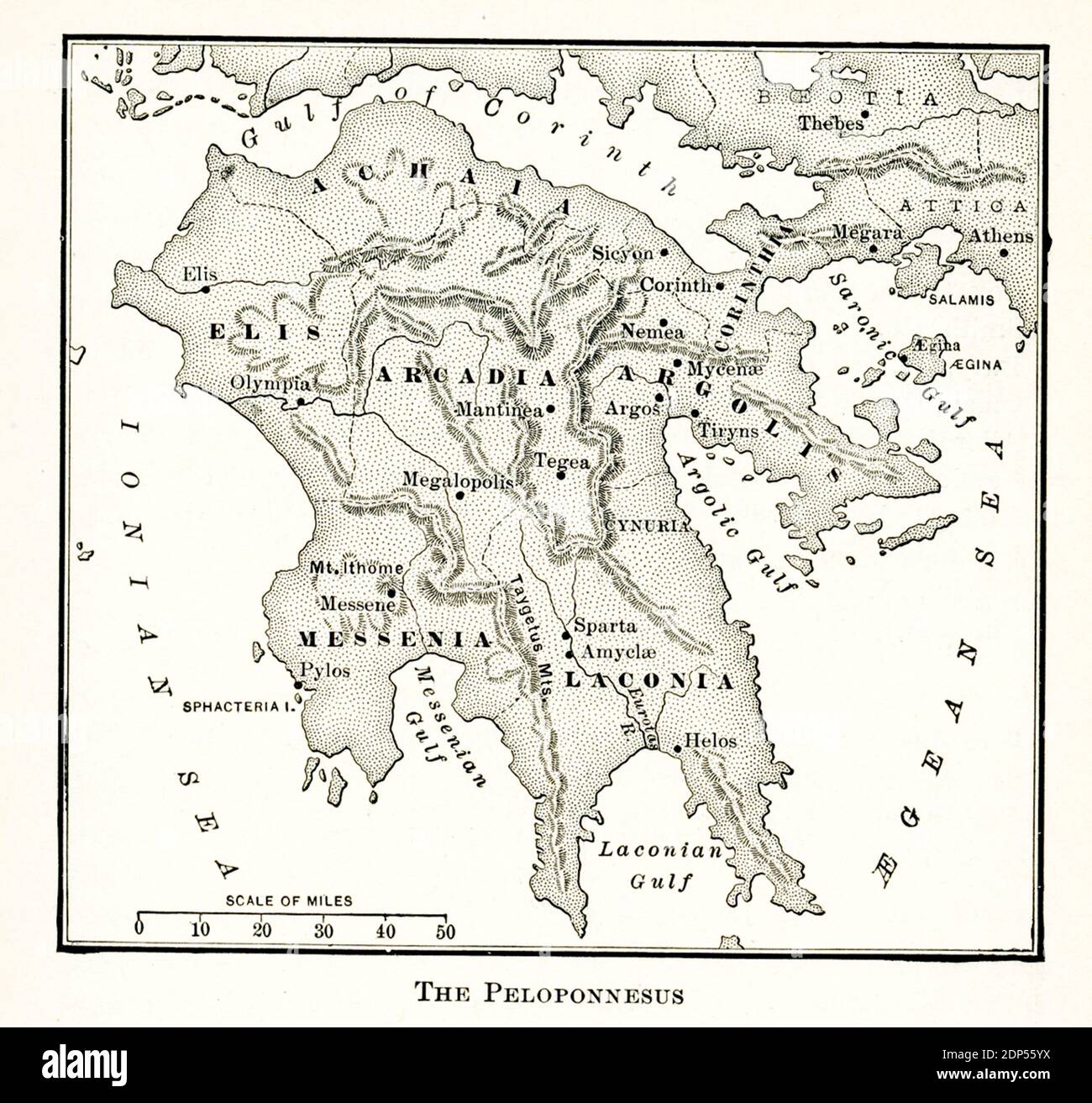 Cette carte du Péloponnèse date du début des années 1900. Banque D'Images