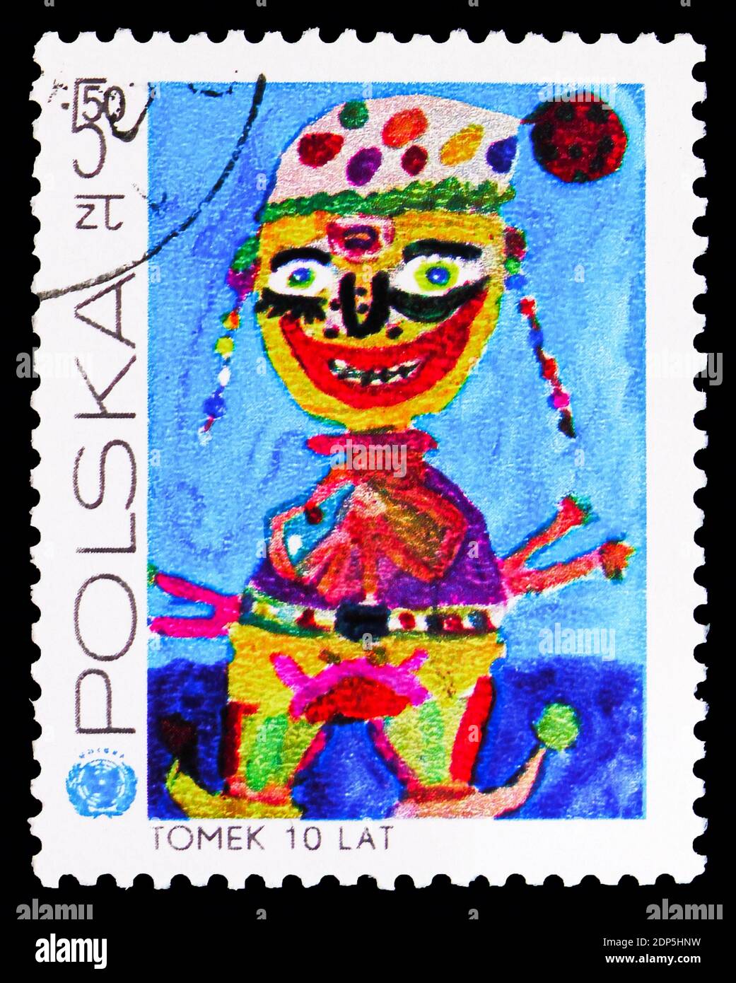 MOSCOU, RUSSIE - 15 SEPTEMBRE 2018 : un timbre imprimé en Pologne montre Clown, dessins d'enfants - 25e anniversaire de la série UNICEF, vers 1971 Banque D'Images