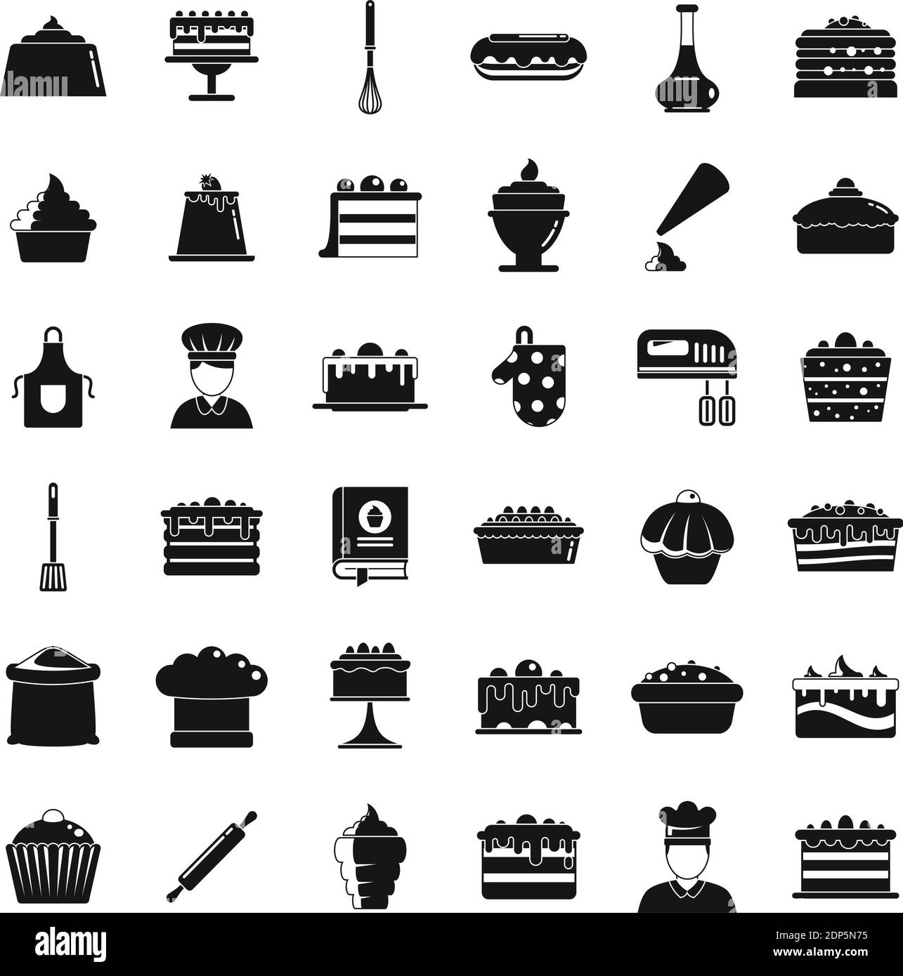 Ensemble d'icônes de pâtisserie, style simple Illustration de Vecteur
