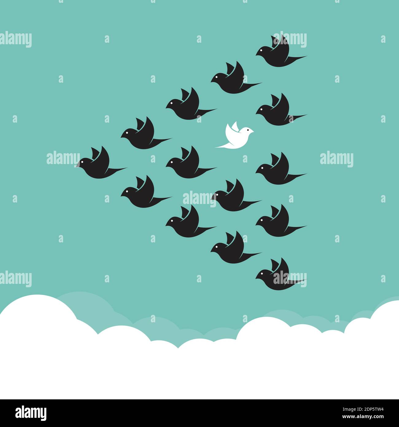Troupeau d'oiseaux volant dans le ciel, différents concepts Illustration de Vecteur