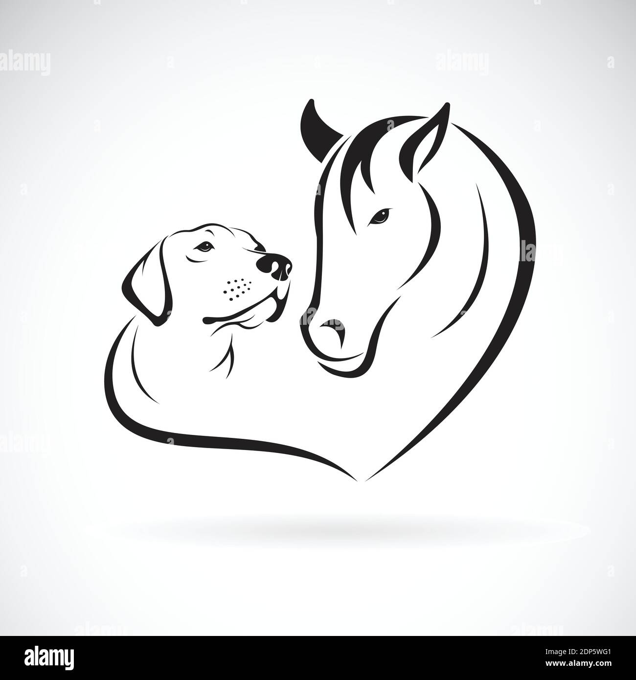 Vecteur de cheval et de chien (Labrador) sur fond blanc. Animaux de compagnie. Animal. Illustration vectorielle superposée facile à modifier. Illustration de Vecteur
