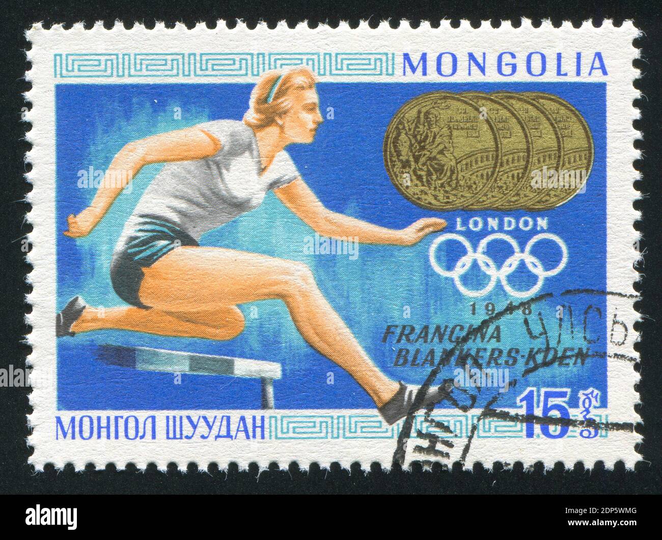 MONGOLIE - VERS 1968: Timbre imprimé par la Mongolie, montre coureur, Fanny Blankers-Koen, vers 1968 Banque D'Images