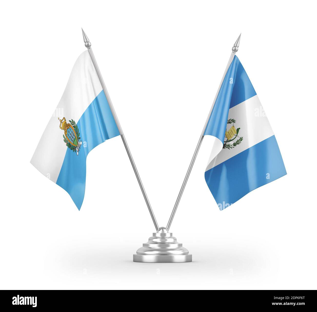 Drapeaux de table Guatemala et Saint-Marin isolés sur 3D blanc rendu Banque D'Images