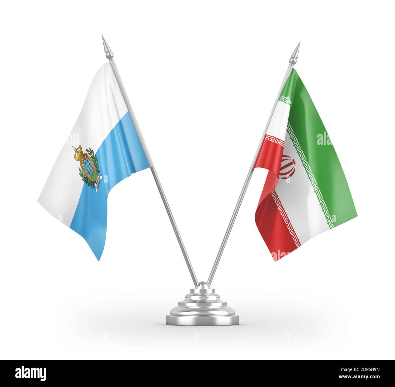 Drapeaux de table Iran et Saint-Marin isolés sur 3D blanc rendu Banque D'Images