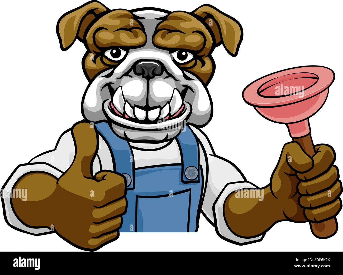 Plombier Bulldog Cartoon Mascot Holding Plongeur Illustration de Vecteur