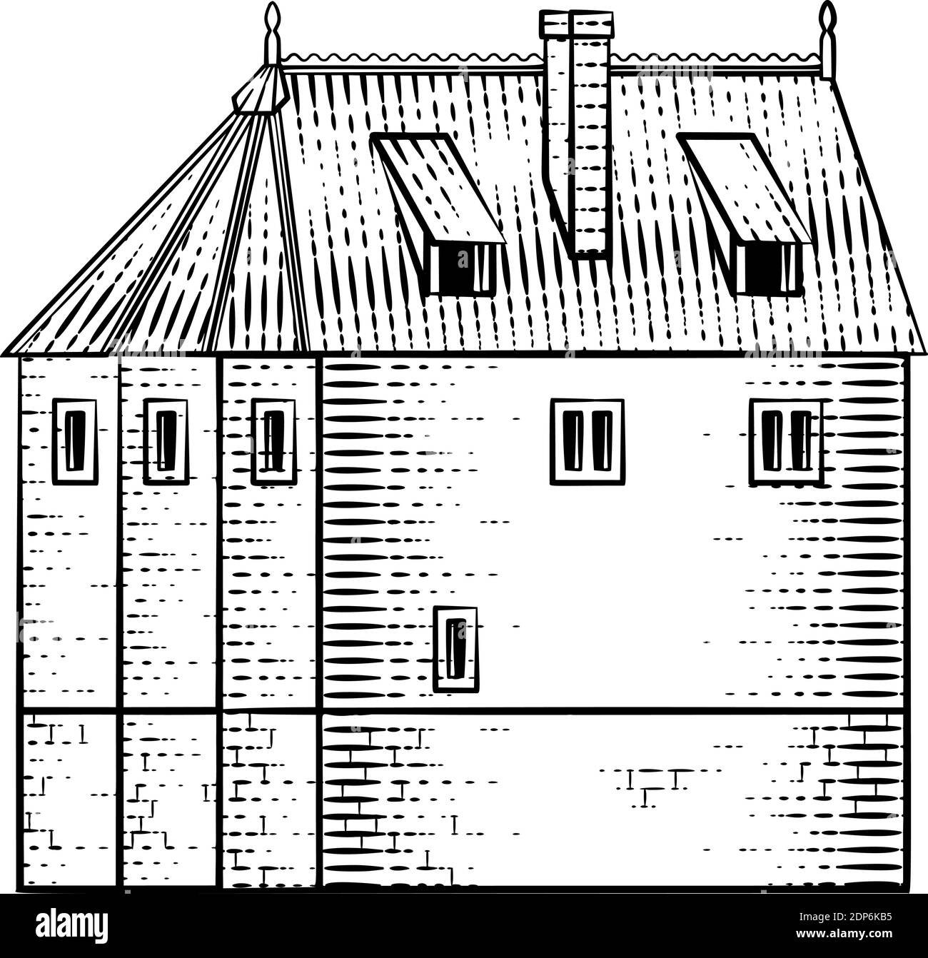 Old Medieval House Inn Building Vintage Woodcut Illustration de Vecteur