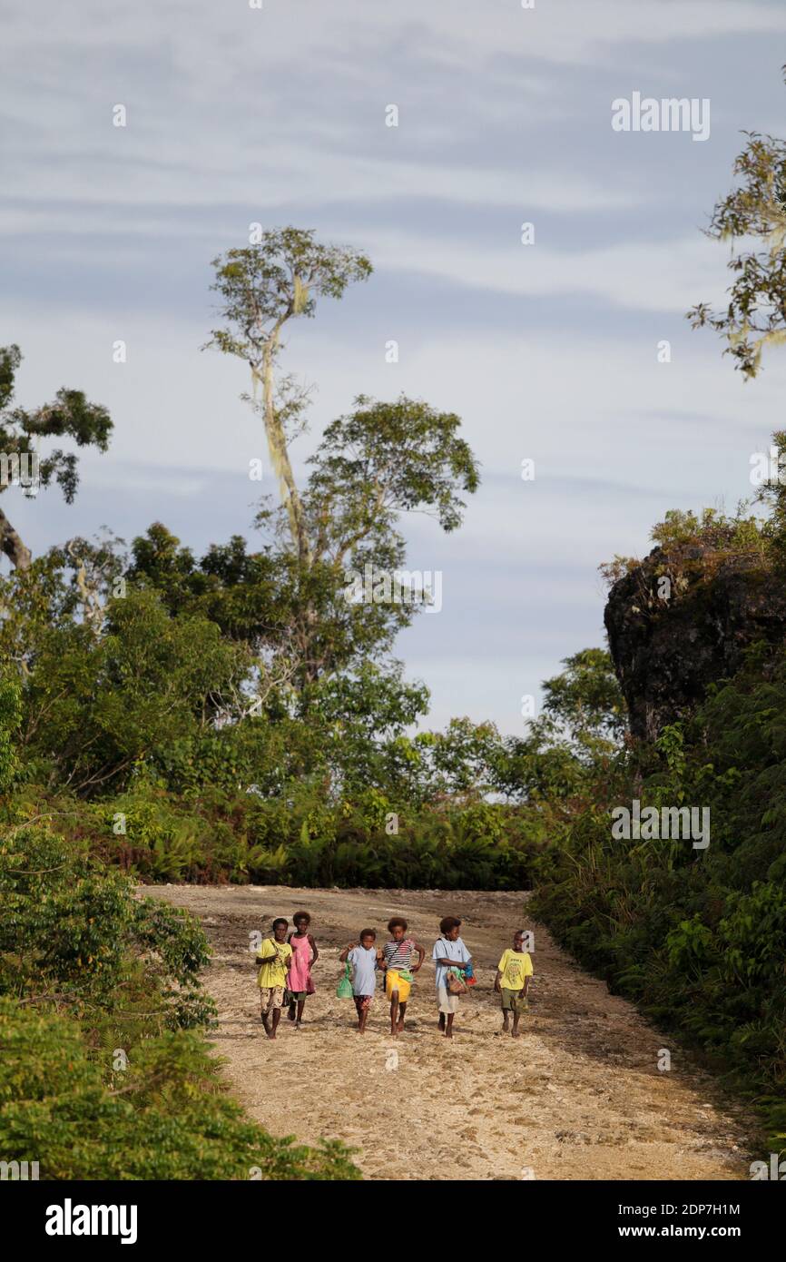 Enfants scolarisés, plateau de Lelet, Nouvelle-Irlande, Papouasie-Nouvelle-Guinée, avril 2013 Banque D'Images
