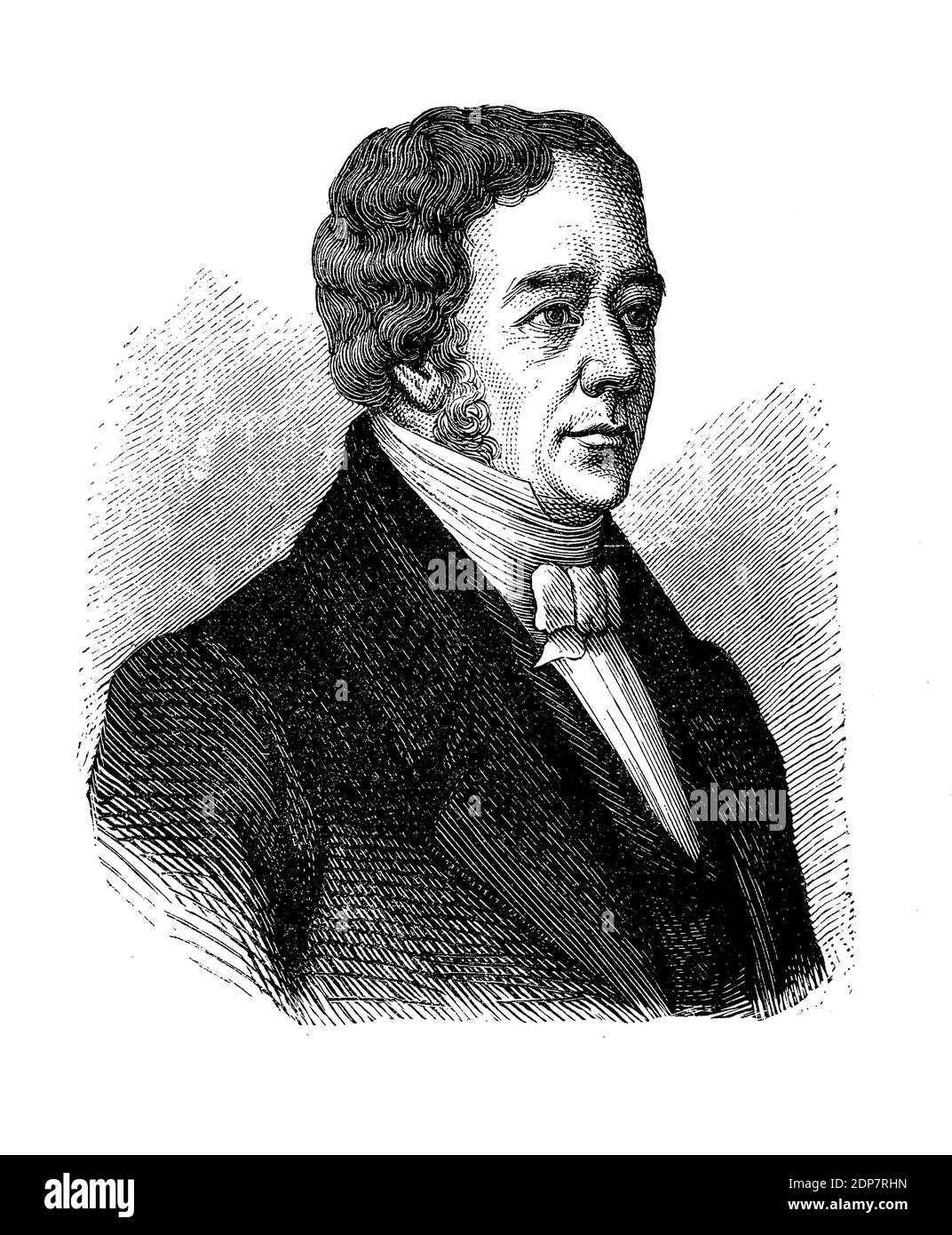 Portrait en gravure de Hans Christian Oersted (1777-1851) physicien et chimiste de l'âge d'or danois, a découvert le lien entre l'électricité et le magnétisme (loi d'Oersted) Banque D'Images