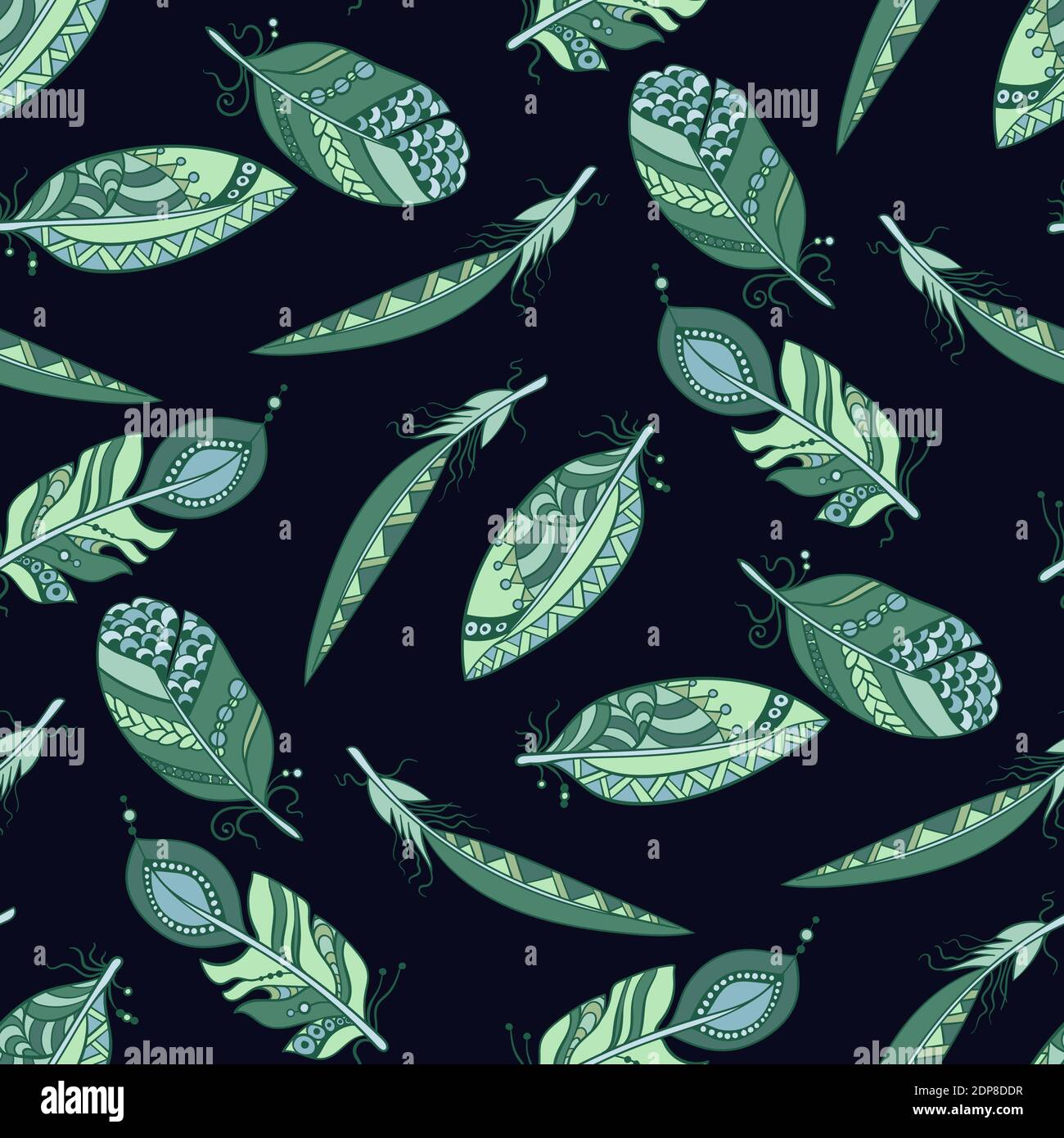 Motif sans couture dans les couleurs marines avec plumes en stype tribale avec perles dans un motif vectoriel avec ornements natifs Illustration de Vecteur