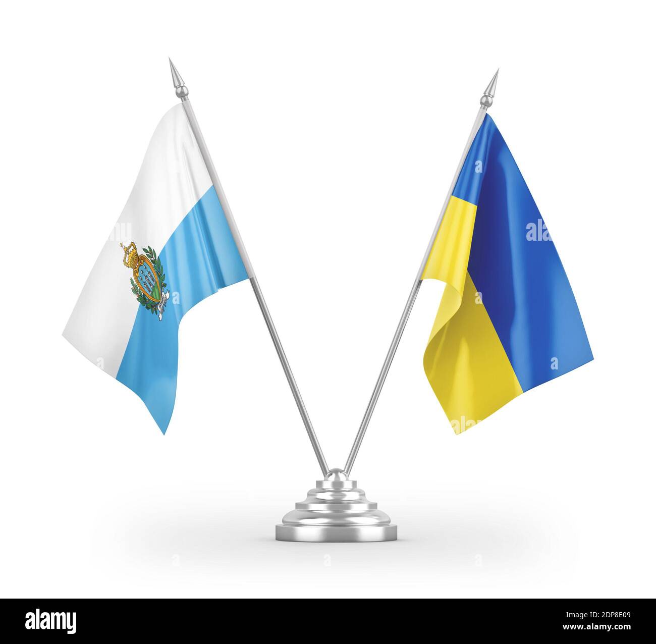 Drapeau de table d'Ukraine et de Saint-Marin isolé sur 3D blanc rendu Banque D'Images