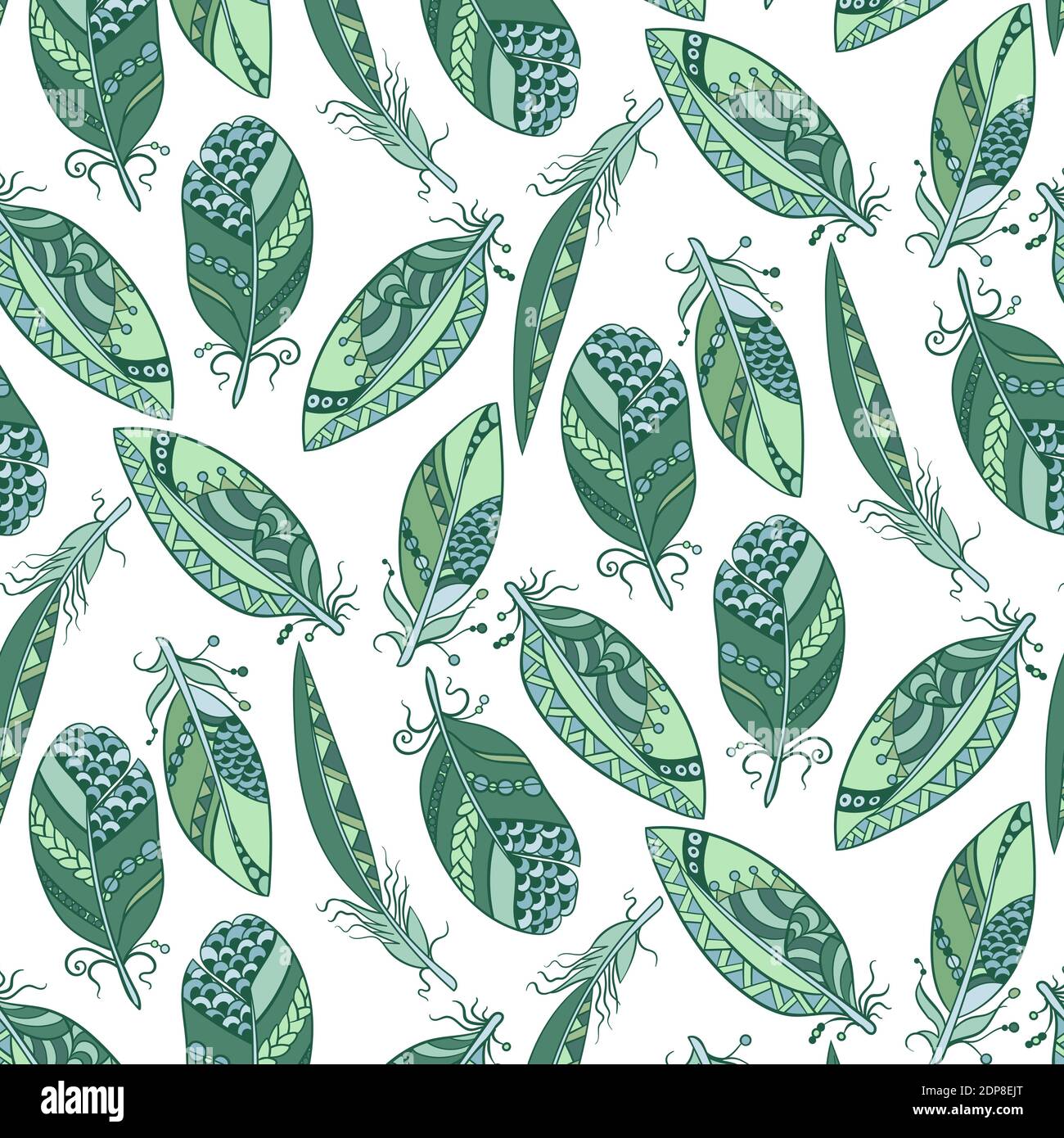Motif sans couture dans les couleurs marines avec plumes en stype tribale avec perles dans un motif vectoriel avec ornements natifs Illustration de Vecteur