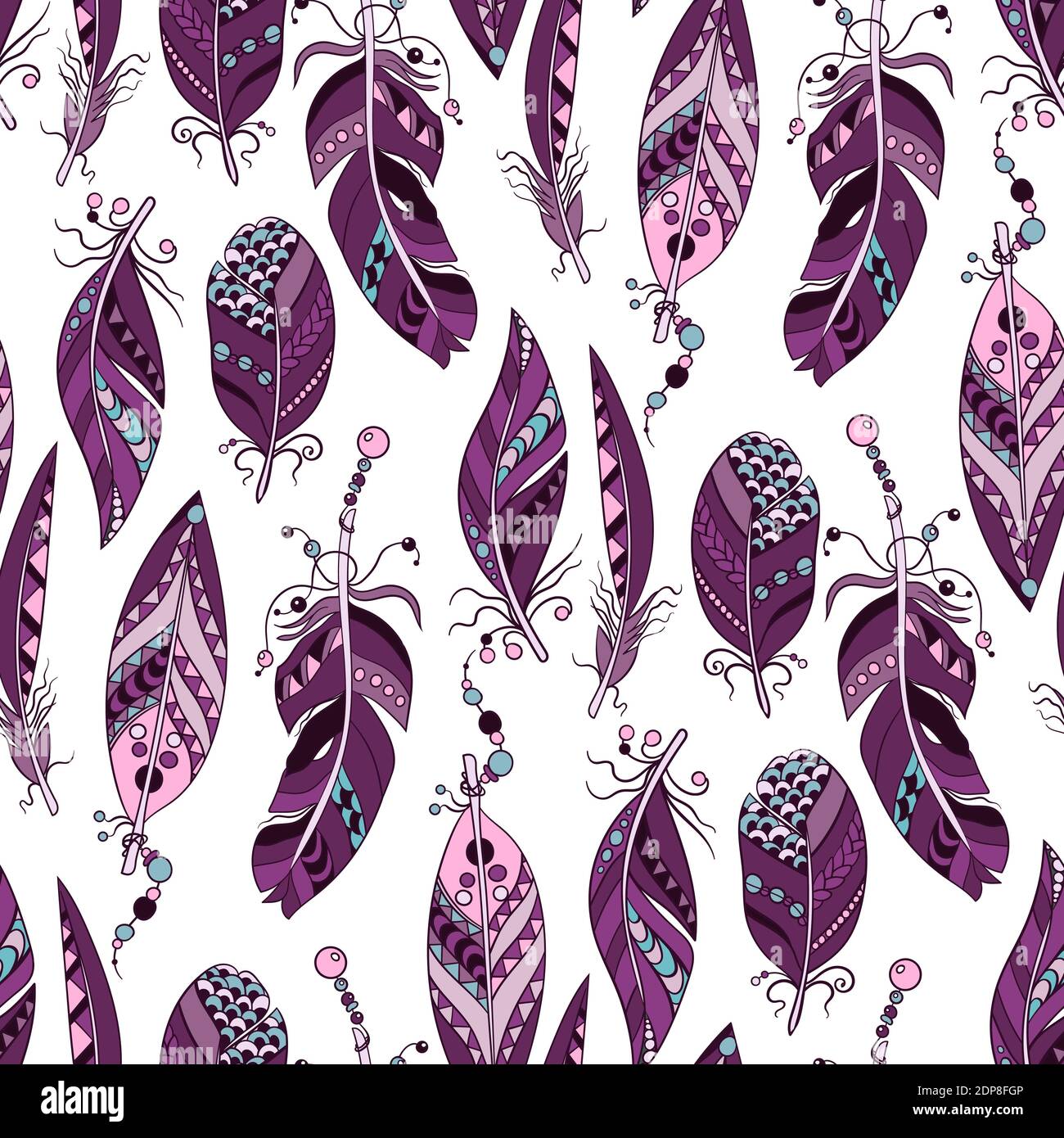 Motif sans Samless avec feiathes verticales de couleur violet et rose décoration vectorielle avec perles et lignes Illustration de Vecteur