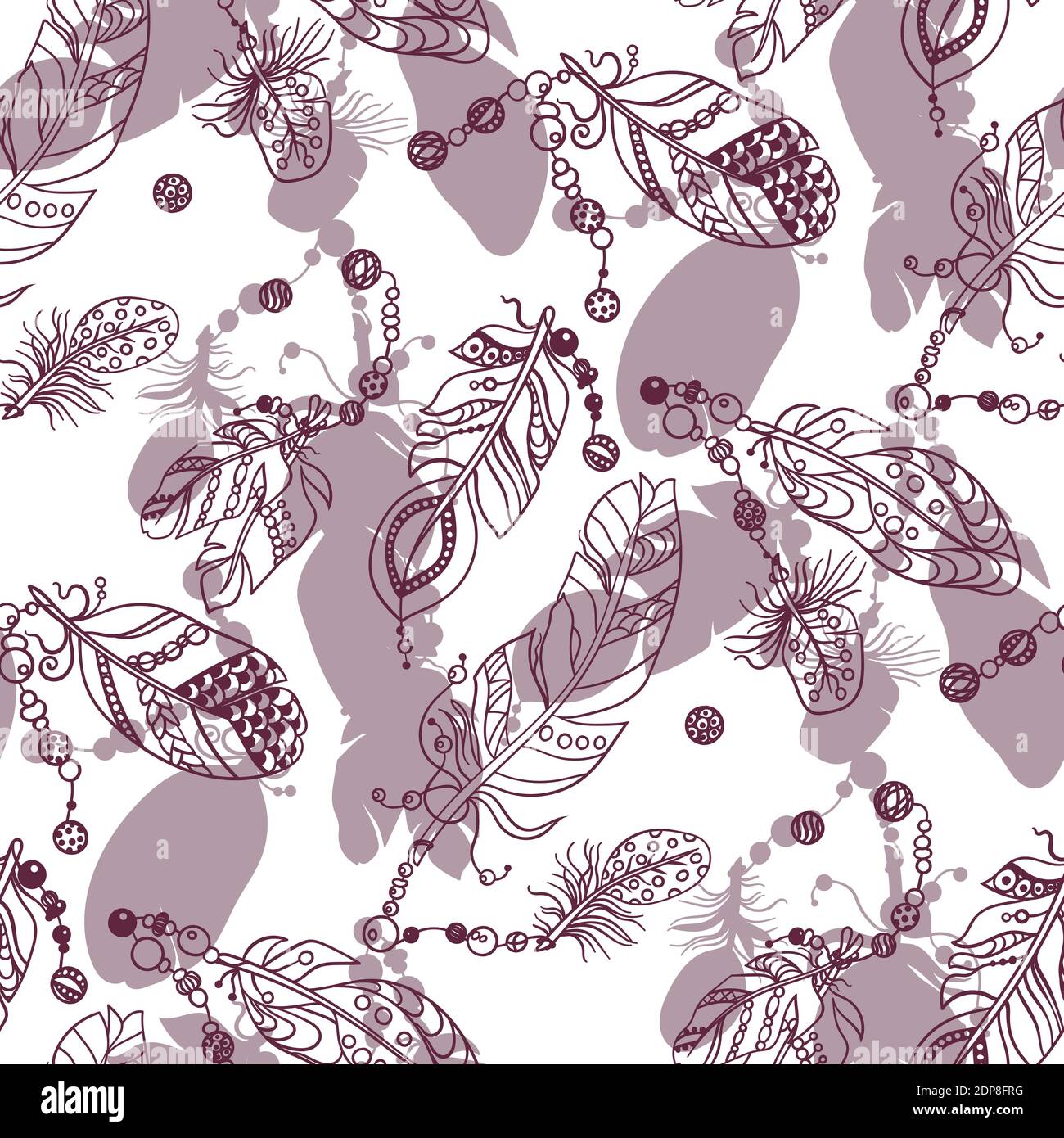 Motif sans échantillon avec motif rouge foncé de couleur fée rose ombres dans l'ornement vectoriel avec des perles et des lignes Illustration de Vecteur
