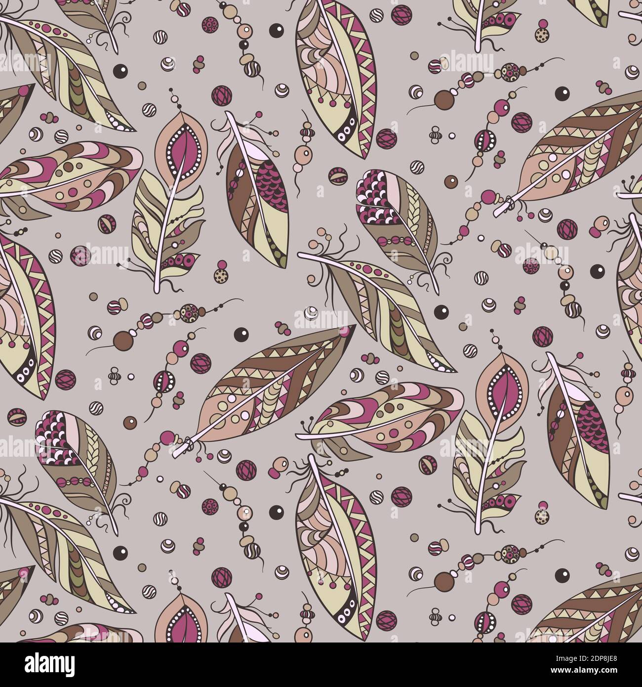 Motif natif sans couture avec plumes et perles dans un motif vectoriel illustration de style tribal natif dans des couleurs pastel Illustration de Vecteur