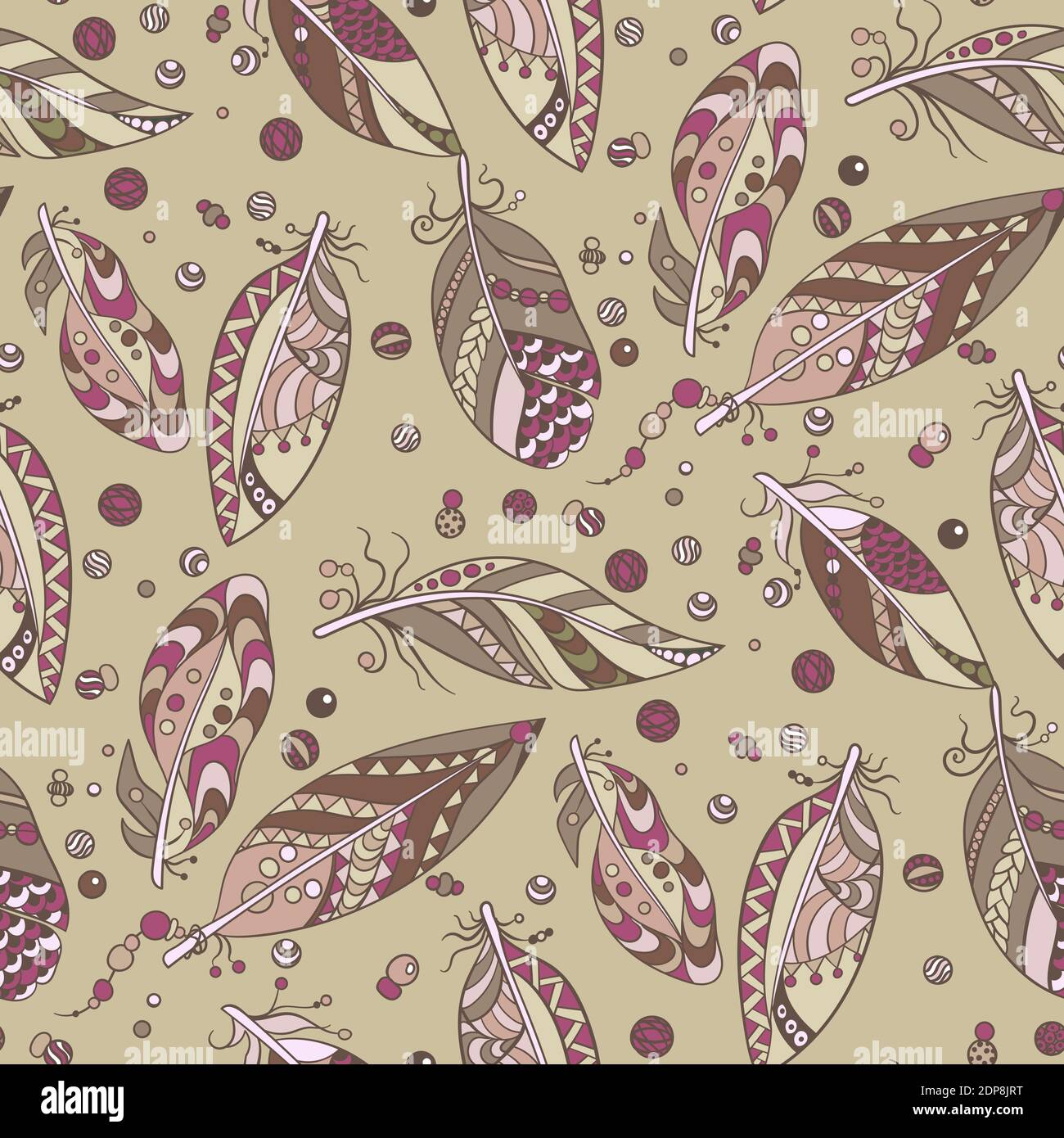 Motif natif sans couture avec plumes et perles dans un motif vectoriel illustration de style tribal natif dans des couleurs pastel Illustration de Vecteur