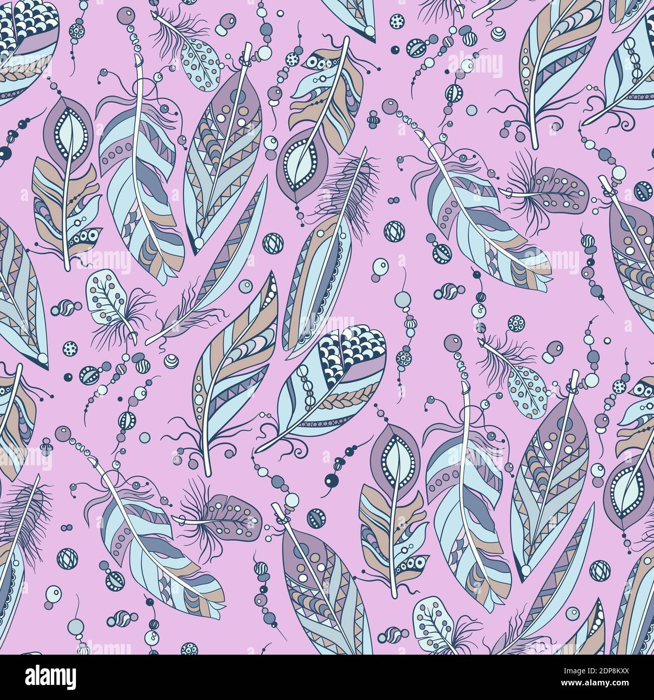 Motif sans couture avec plumes et perles dans une illustration graphique vectorielle dans le style tribal natif, dans des couleurs pastel Illustration de Vecteur