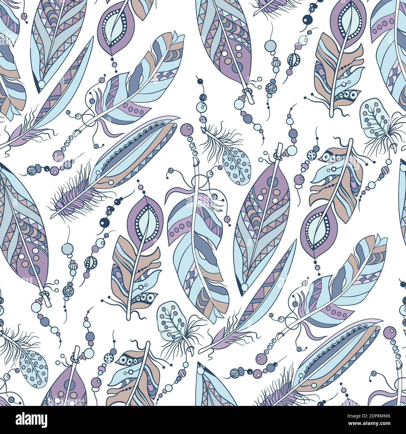 Motif sans couture avec plumes et perles dans une illustration graphique vectorielle dans le style tribal natif, dans des couleurs pastel Illustration de Vecteur