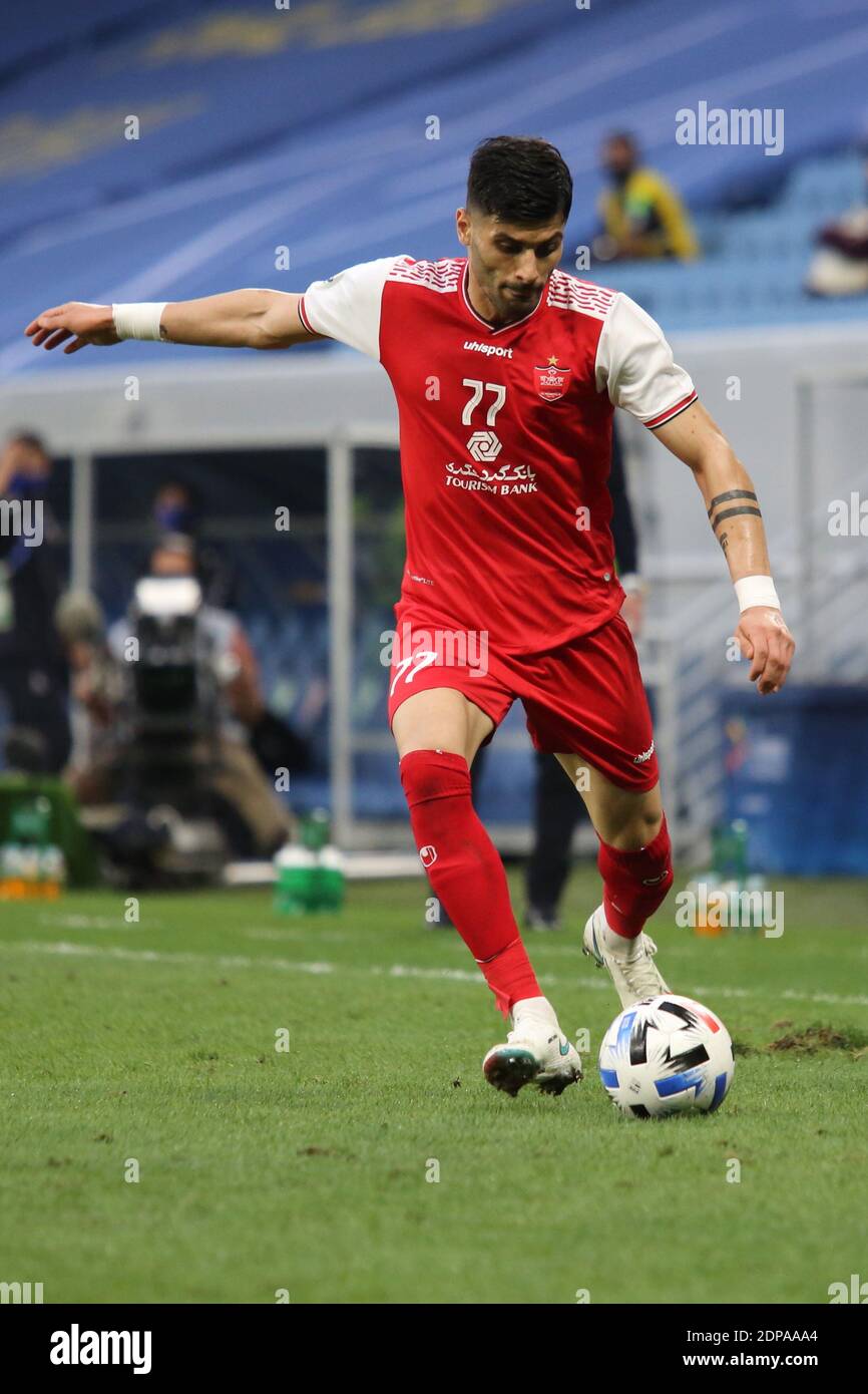 AL WAKRAH, QATAR - DÉCEMBRE 19 : Saeed Aghaei de Persepolis lors de la finale de la Ligue des champions de l'AFC entre Persepolis et Ulsan Hyundai au stade Al Janoub le 19 décembre 2020 à Al Wakrah, Qatar. (Photo de Colin McPhedran/MB Media) Banque D'Images