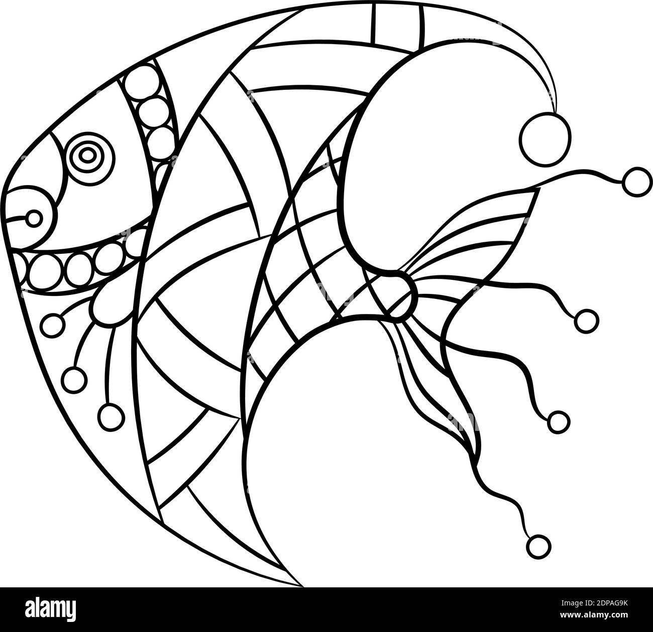 Poisson en page de coloriage pour childrean et adultes en ornement illustration vectorielle graphique avec perles et boucles décoratives Illustration de Vecteur