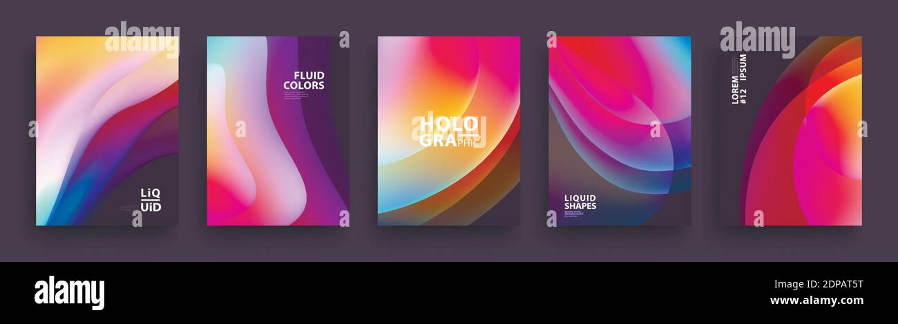 Couvercles modernes Template Design. Couleurs de liquide. Ensemble de formes à la mode Gradient holographique pour présentation, magazines, dépliants, rapports annuels, affiches un Illustration de Vecteur