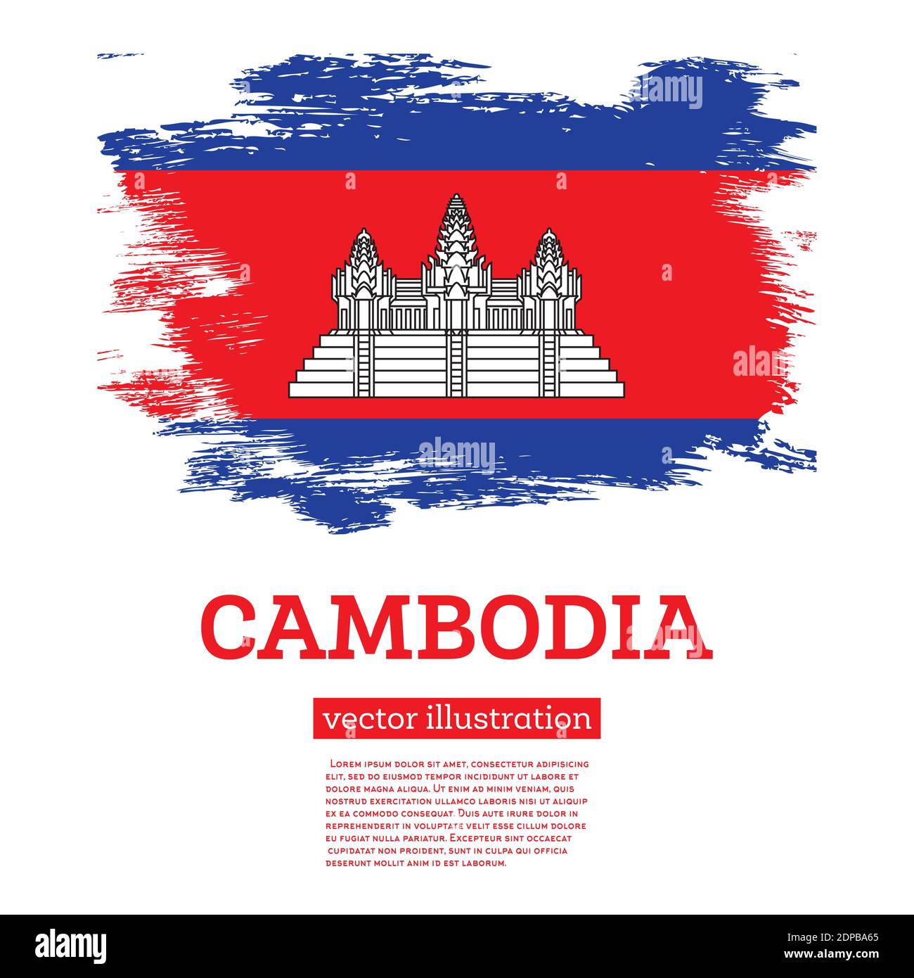 Drapeau Cambodge avec coups de pinceau. Illustration vectorielle. Jour de l'indépendance. Illustration de Vecteur