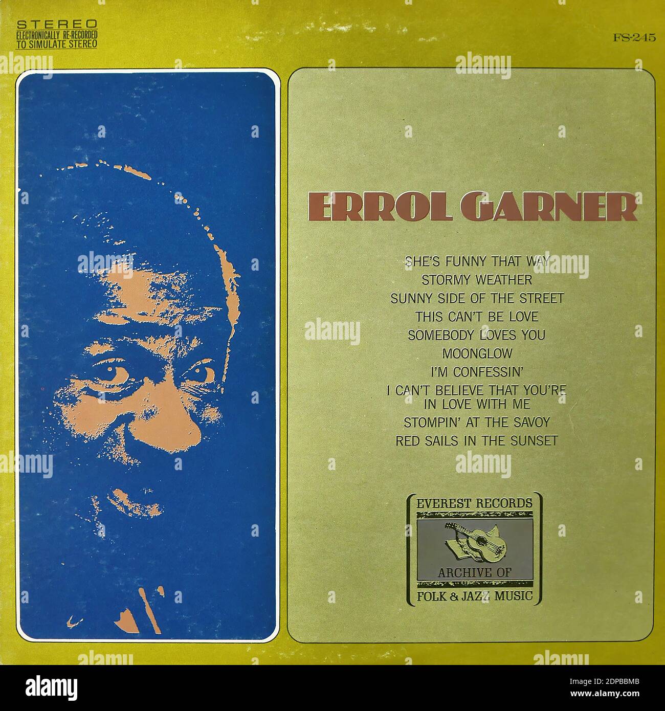 Errol Garner Piano - Everest Records, Archive of Folk & Jazz Music FS-245 - Vintage vinyle album couverture Banque D'Images